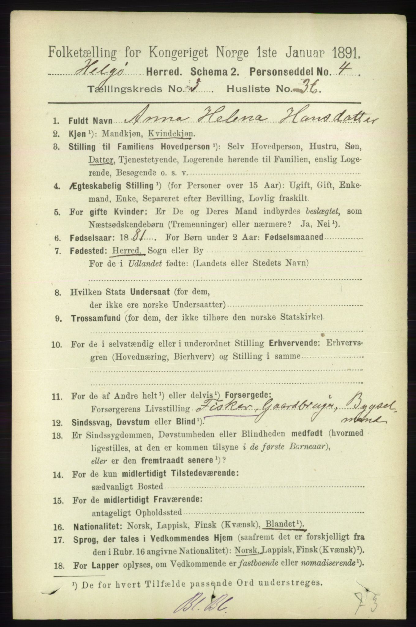 RA, 1891 census for 1935 Helgøy, 1891, p. 970