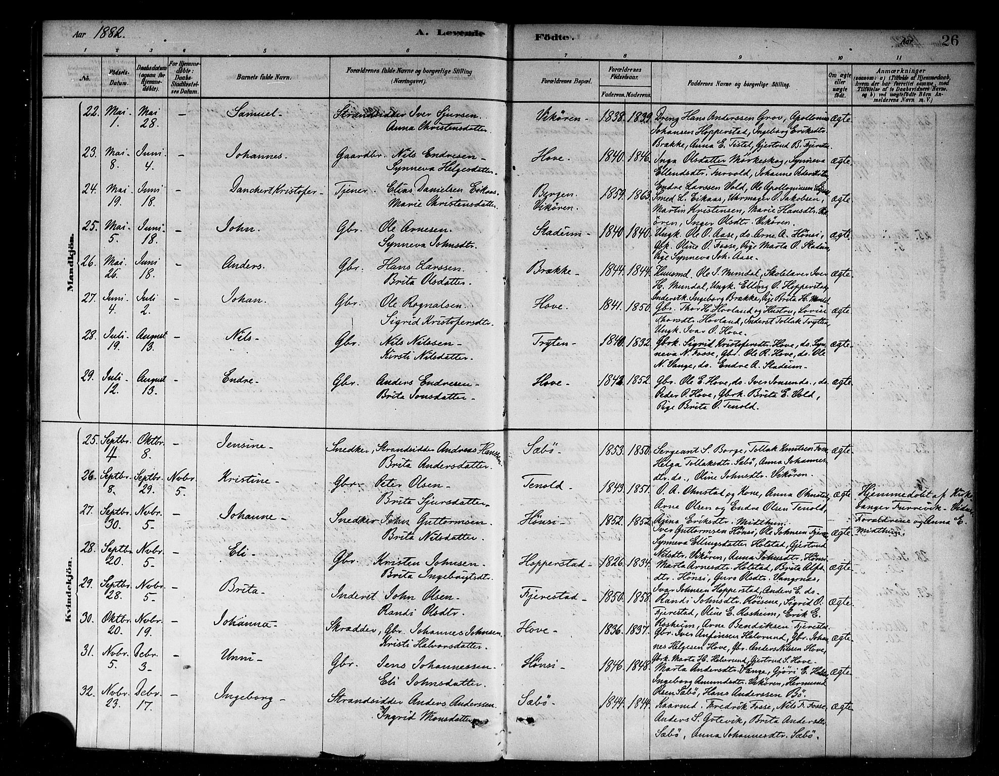 Vik sokneprestembete, AV/SAB-A-81501/H/Haa/Haab/L0001: Parish register (official) no. B 1, 1878-1890, p. 26