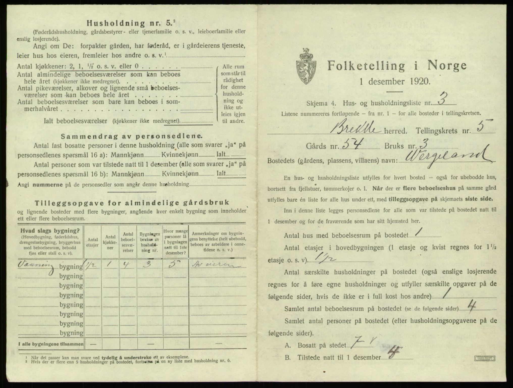 SAB, 1920 census for Brekke, 1920, p. 151