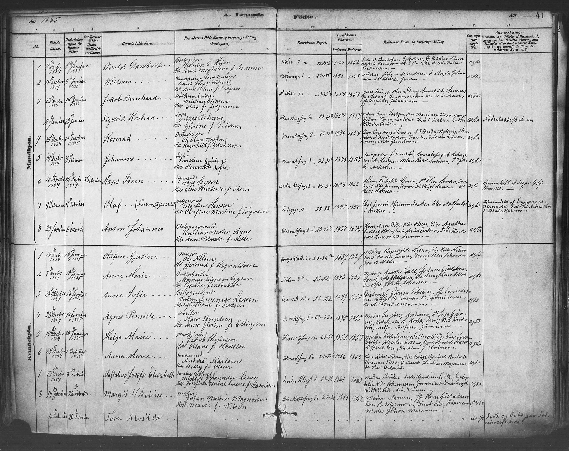 Mariakirken Sokneprestembete, SAB/A-76901/H/Haa/L0007: Parish register (official) no. A 7, 1878-1893, p. 41