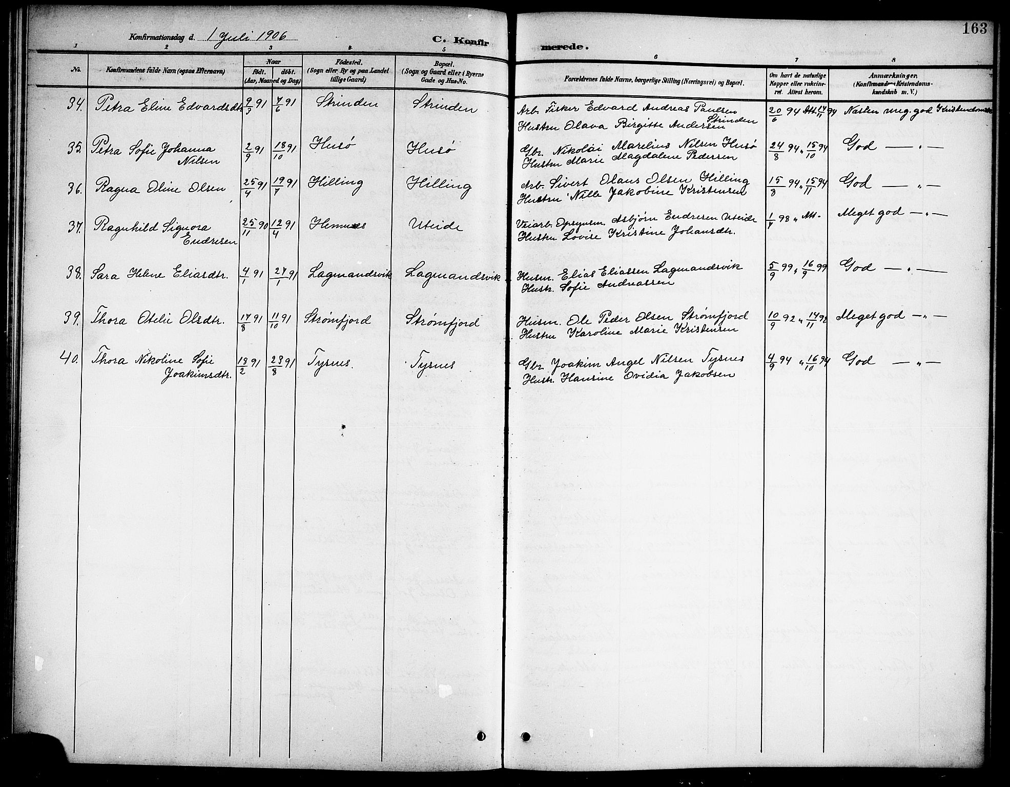 Ministerialprotokoller, klokkerbøker og fødselsregistre - Nordland, AV/SAT-A-1459/859/L0860: Parish register (copy) no. 859C06, 1899-1909, p. 163