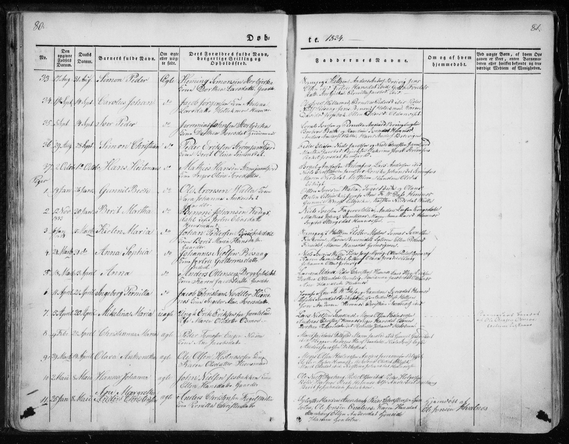 Ministerialprotokoller, klokkerbøker og fødselsregistre - Nordland, AV/SAT-A-1459/825/L0354: Parish register (official) no. 825A08, 1826-1841, p. 80-81