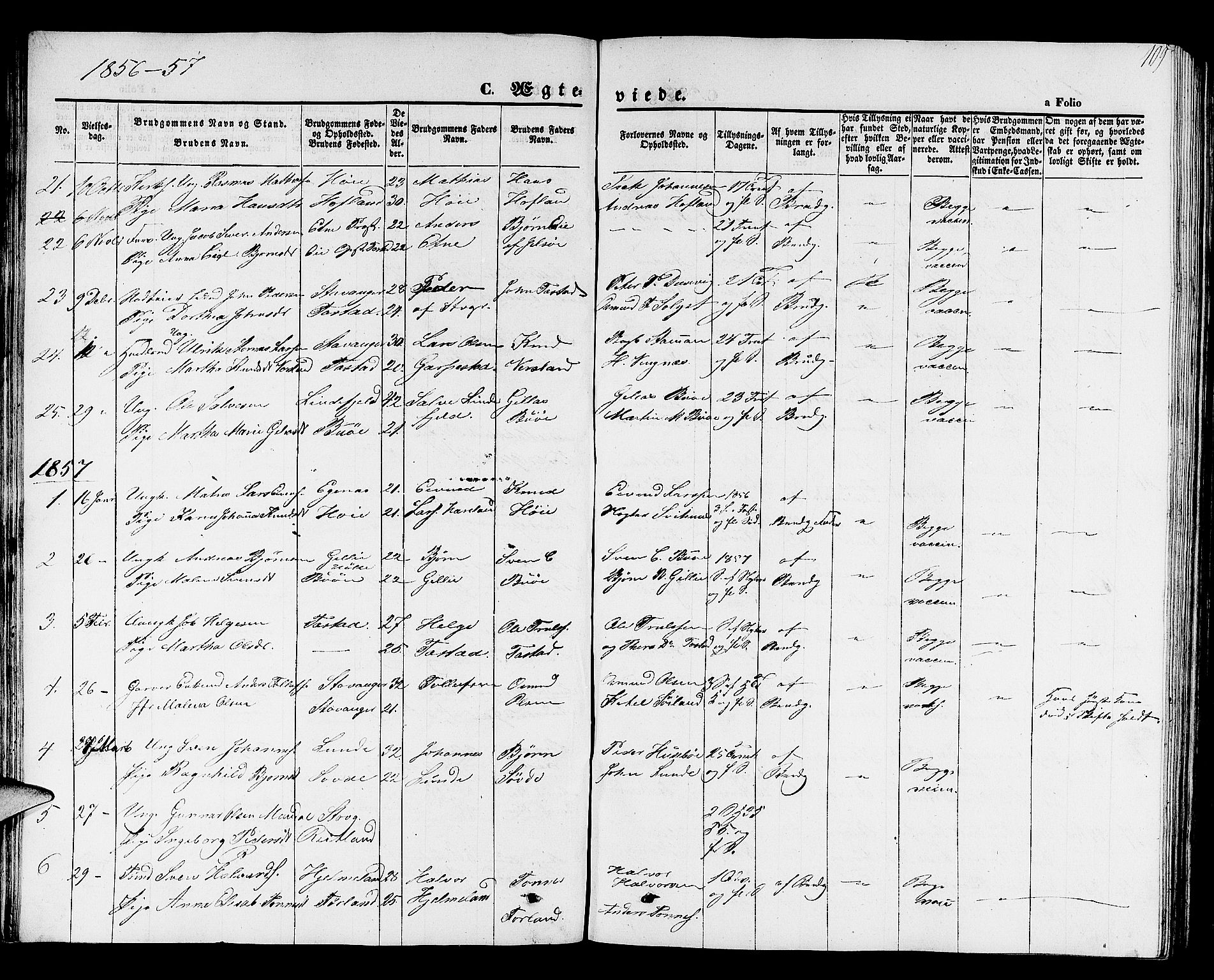 Hetland sokneprestkontor, SAST/A-101826/30/30BB/L0001: Parish register (copy) no. B 1, 1850-1868, p. 109