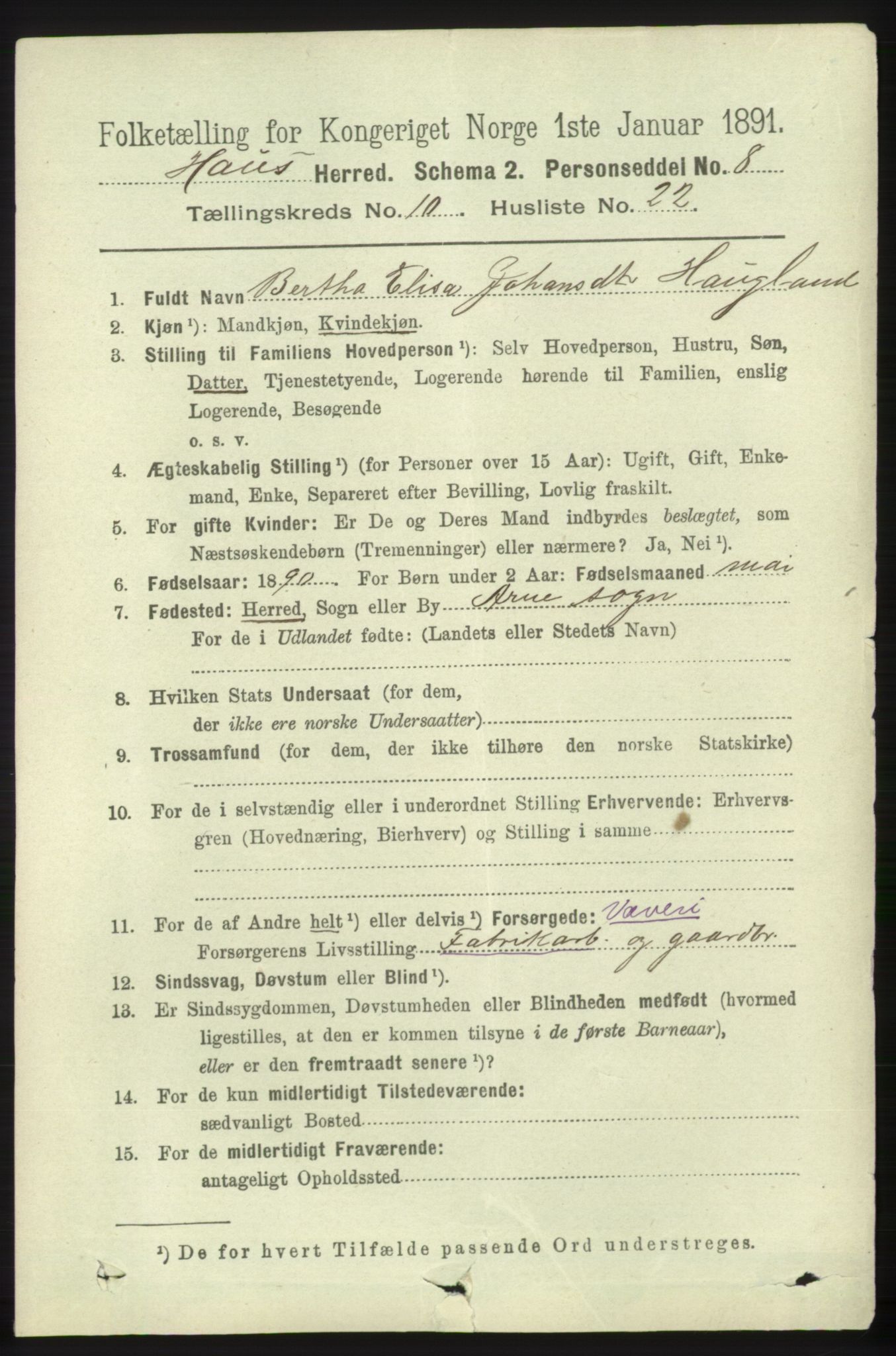 RA, 1891 census for 1250 Haus, 1891, p. 4270