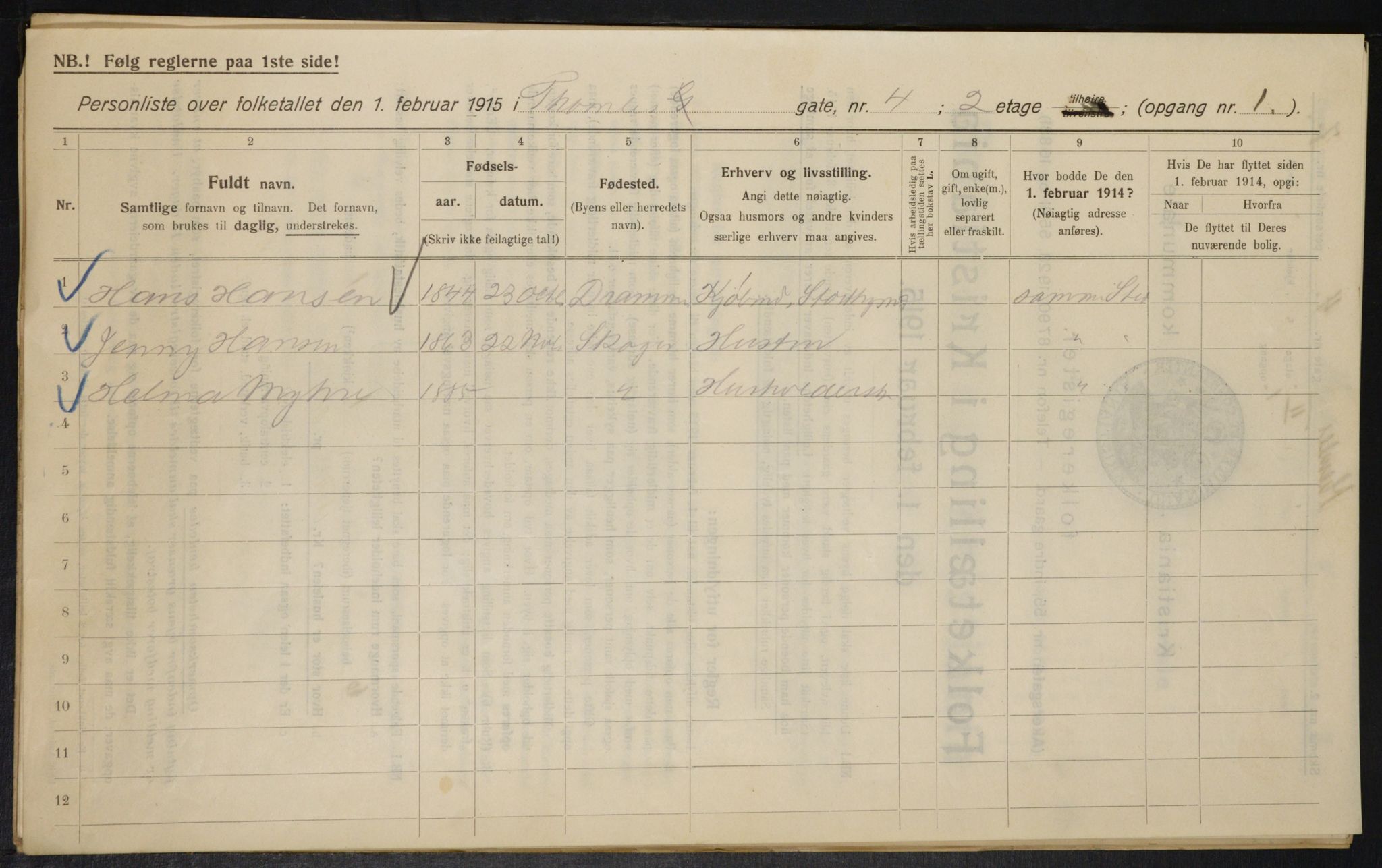 OBA, Municipal Census 1915 for Kristiania, 1915, p. 109505