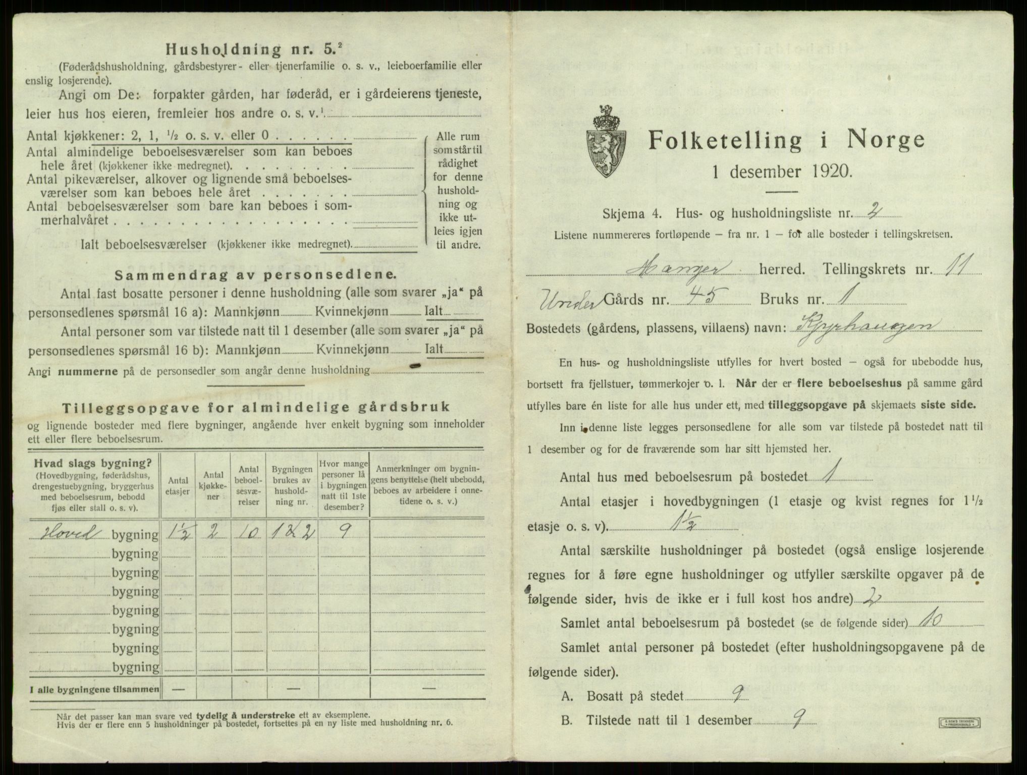 SAB, 1920 census for Manger, 1920, p. 862