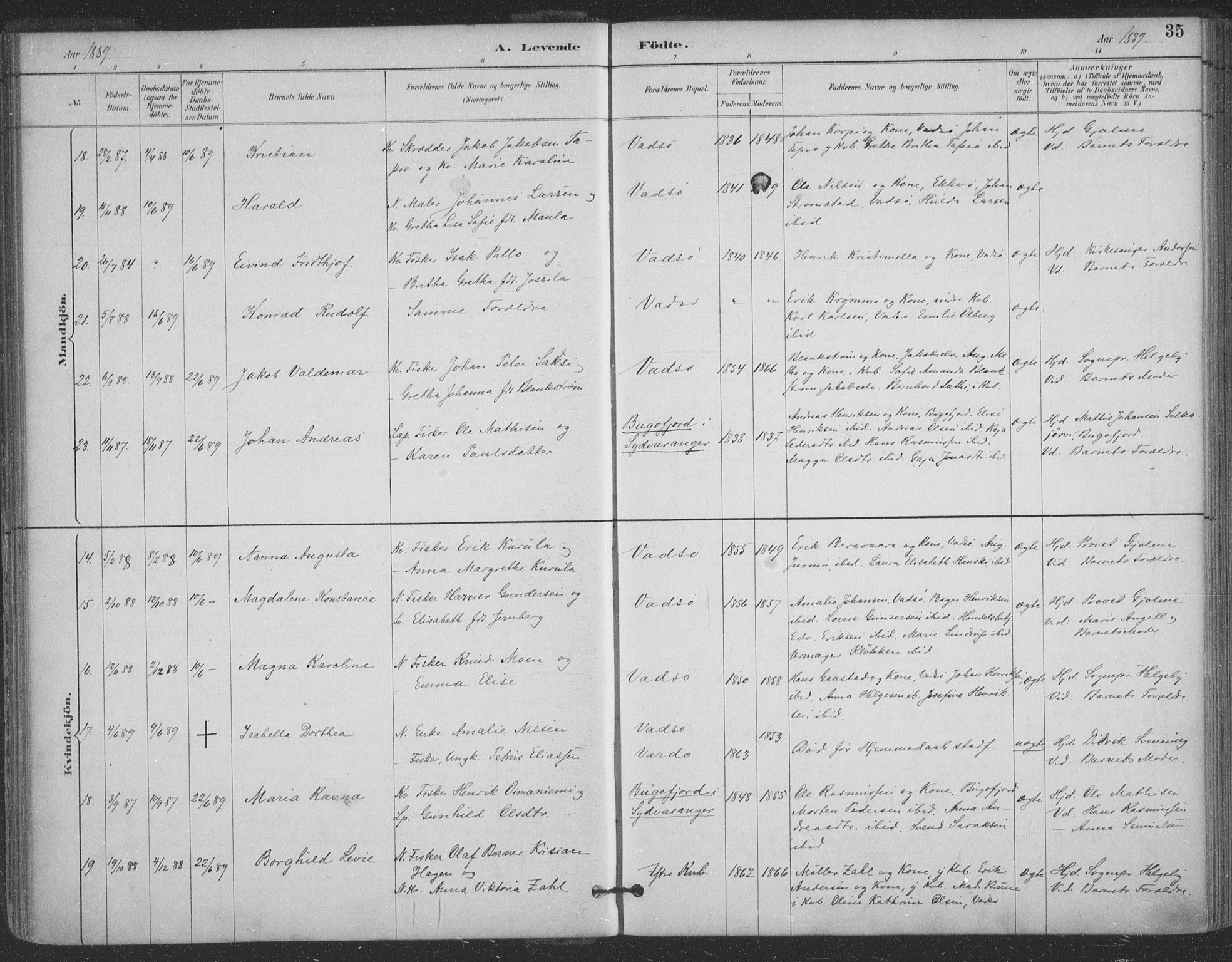Vadsø sokneprestkontor, AV/SATØ-S-1325/H/Ha/L0006kirke: Parish register (official) no. 6, 1885-1895, p. 35