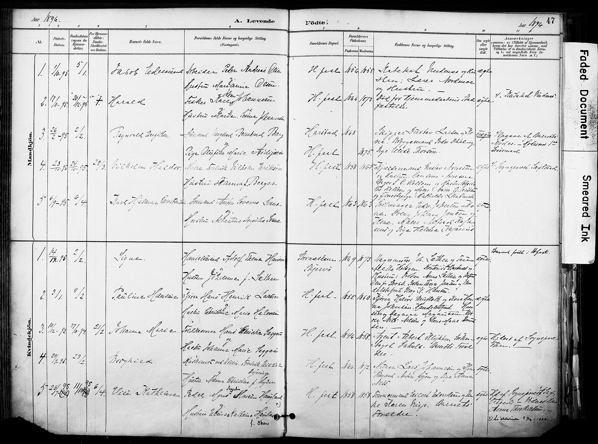 Hammerfest sokneprestkontor, SATØ/S-1347/H/Ha/L0009.kirke: Parish register (official) no. 9, 1889-1897, p. 47