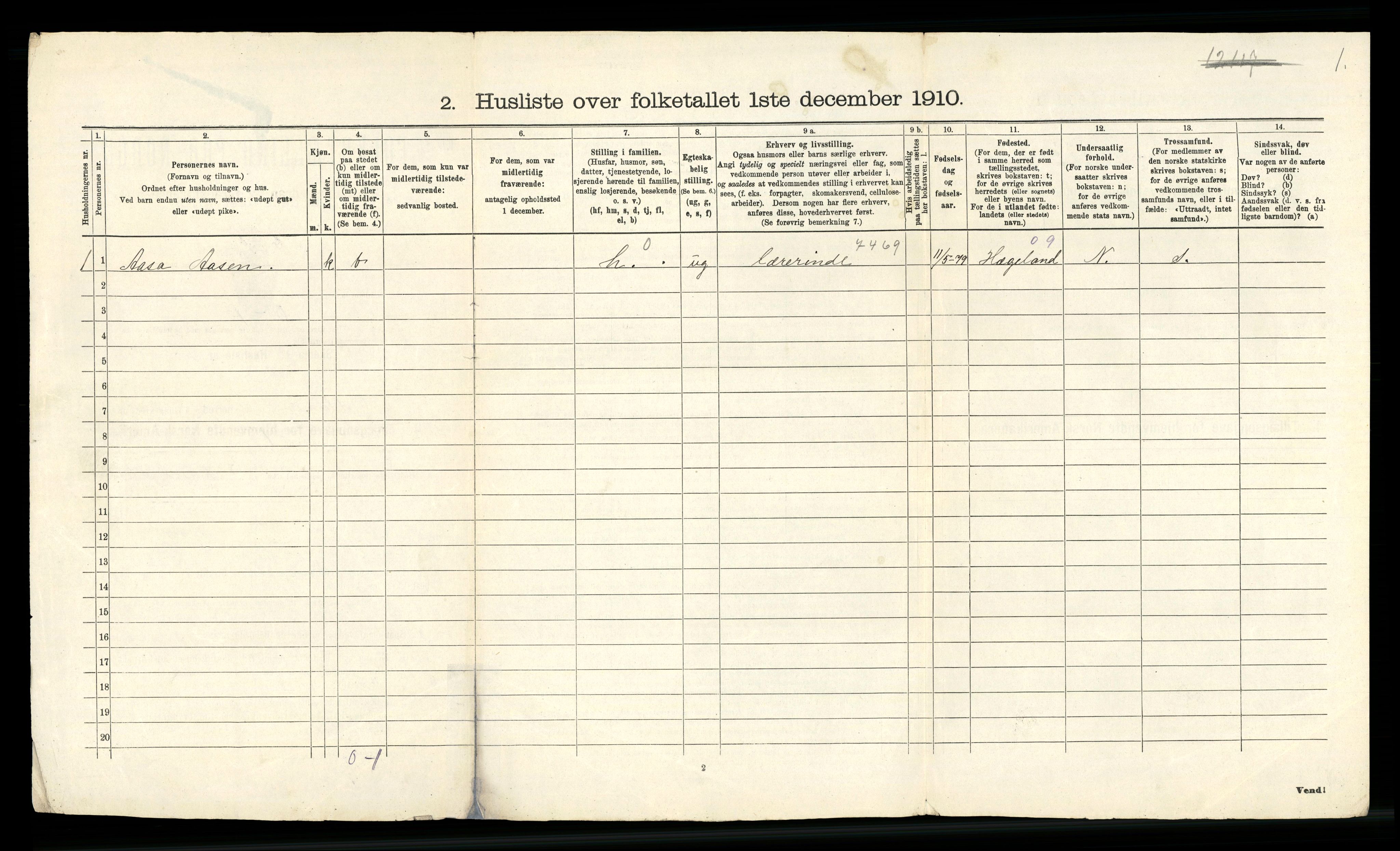 RA, 1910 census for Oddernes, 1910, p. 52