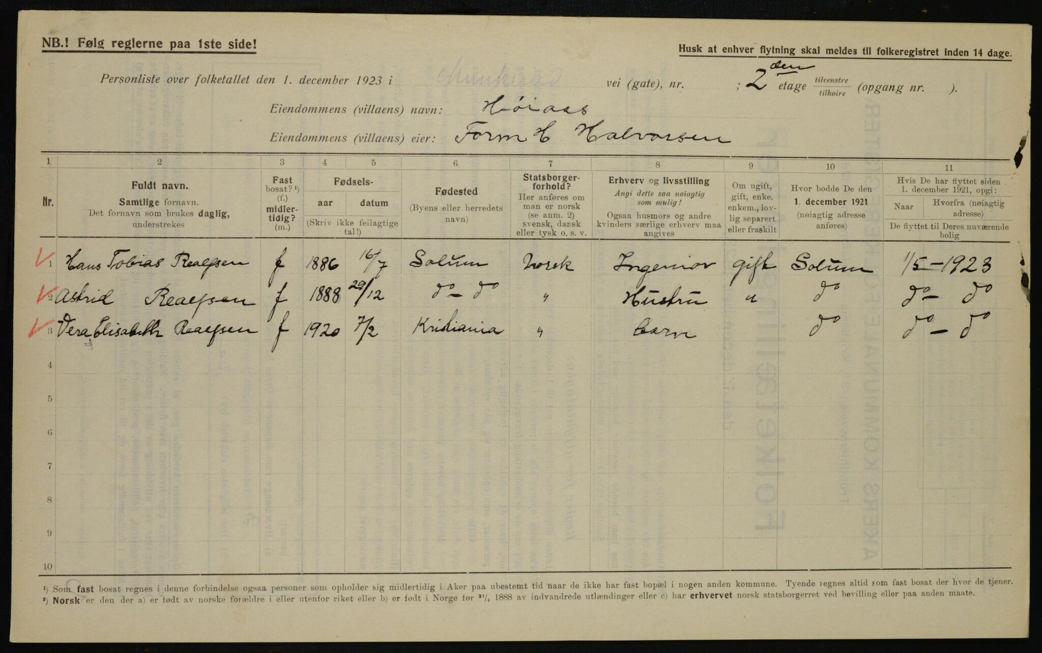 , Municipal Census 1923 for Aker, 1923, p. 42448