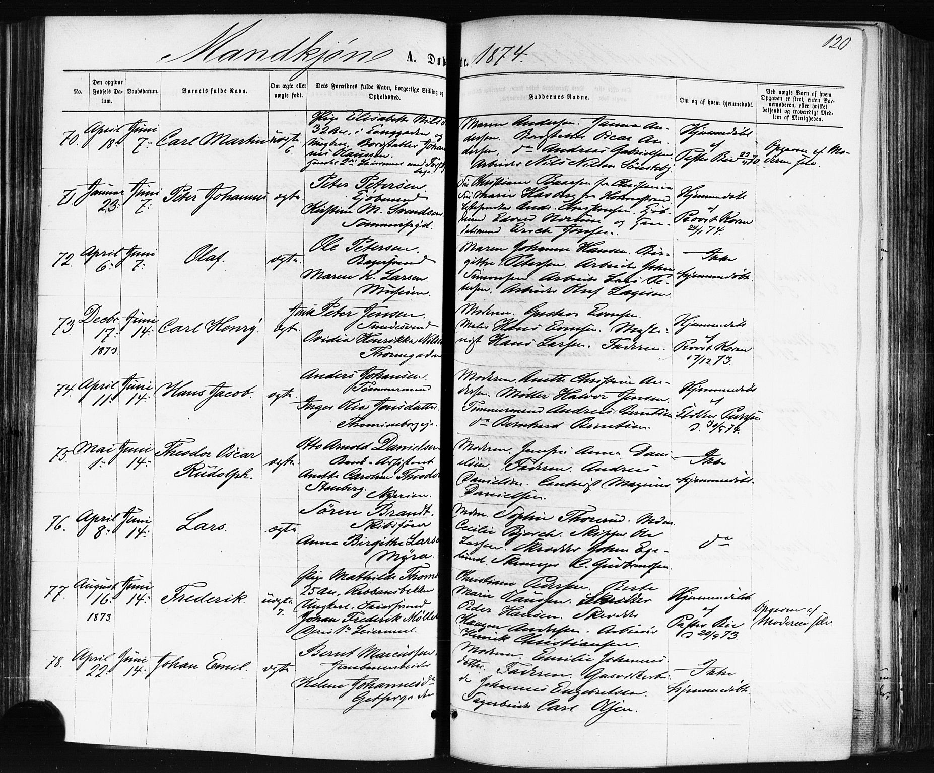 Bragernes kirkebøker, SAKO/A-6/F/Fb/L0004: Parish register (official) no. II 4, 1869-1875, p. 120
