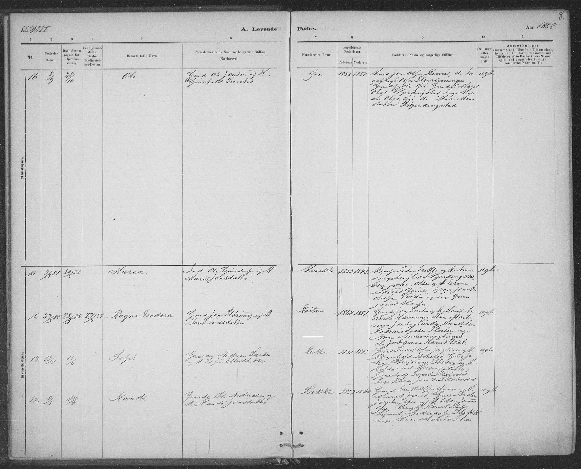 Ministerialprotokoller, klokkerbøker og fødselsregistre - Sør-Trøndelag, AV/SAT-A-1456/691/L1085: Parish register (official) no. 691A17, 1887-1908, p. 8