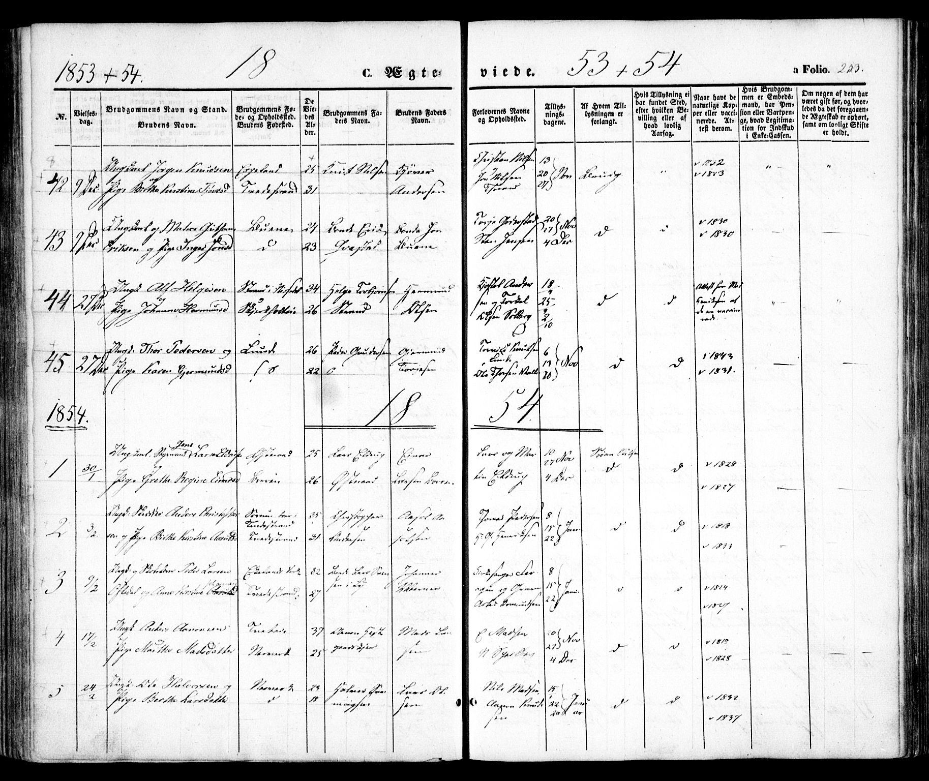 Holt sokneprestkontor, AV/SAK-1111-0021/F/Fa/L0008: Parish register (official) no. A 8, 1849-1860, p. 253