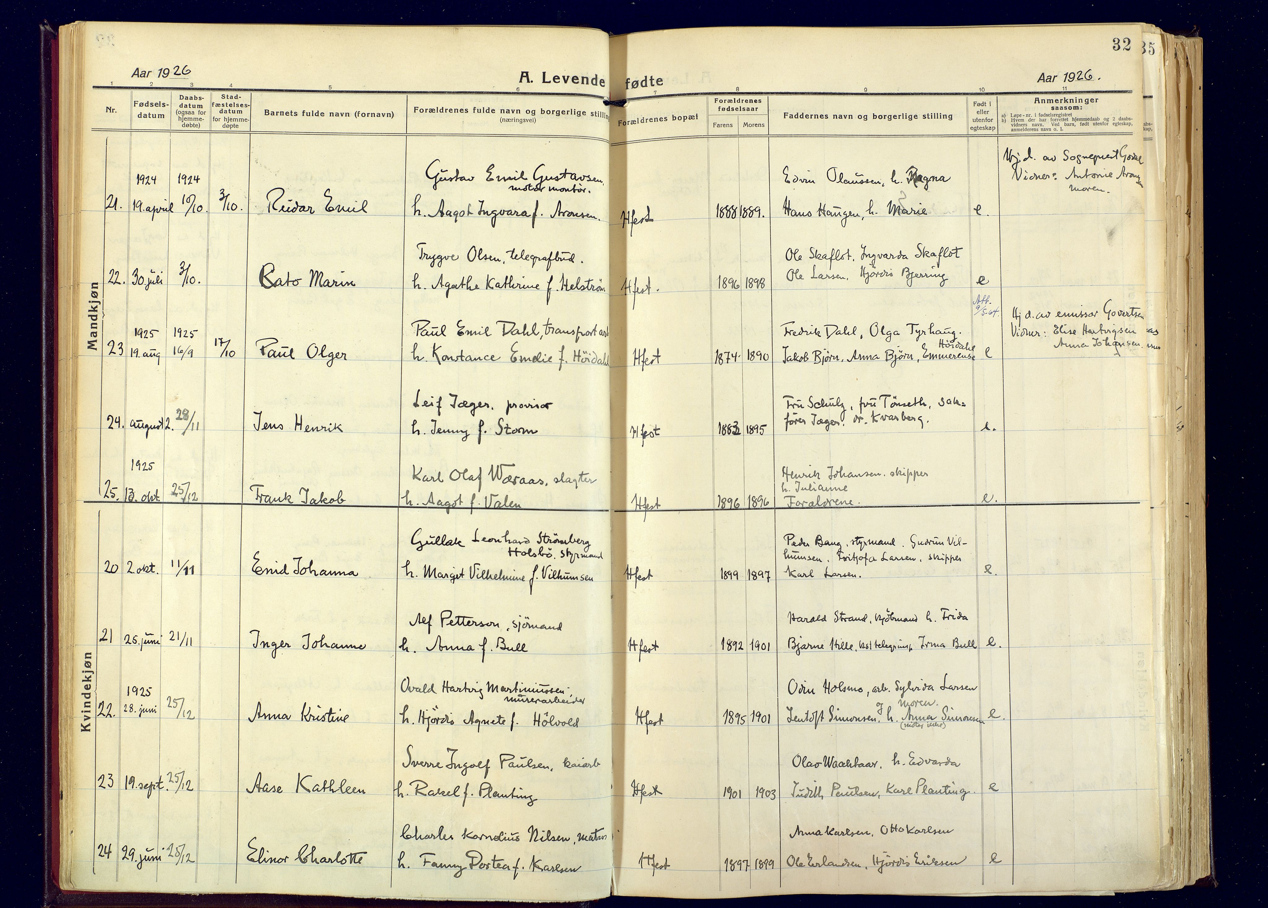 Hammerfest sokneprestkontor, AV/SATØ-S-1347/H/Ha/L0017.kirke: Parish register (official) no. 17, 1923-1933, p. 32