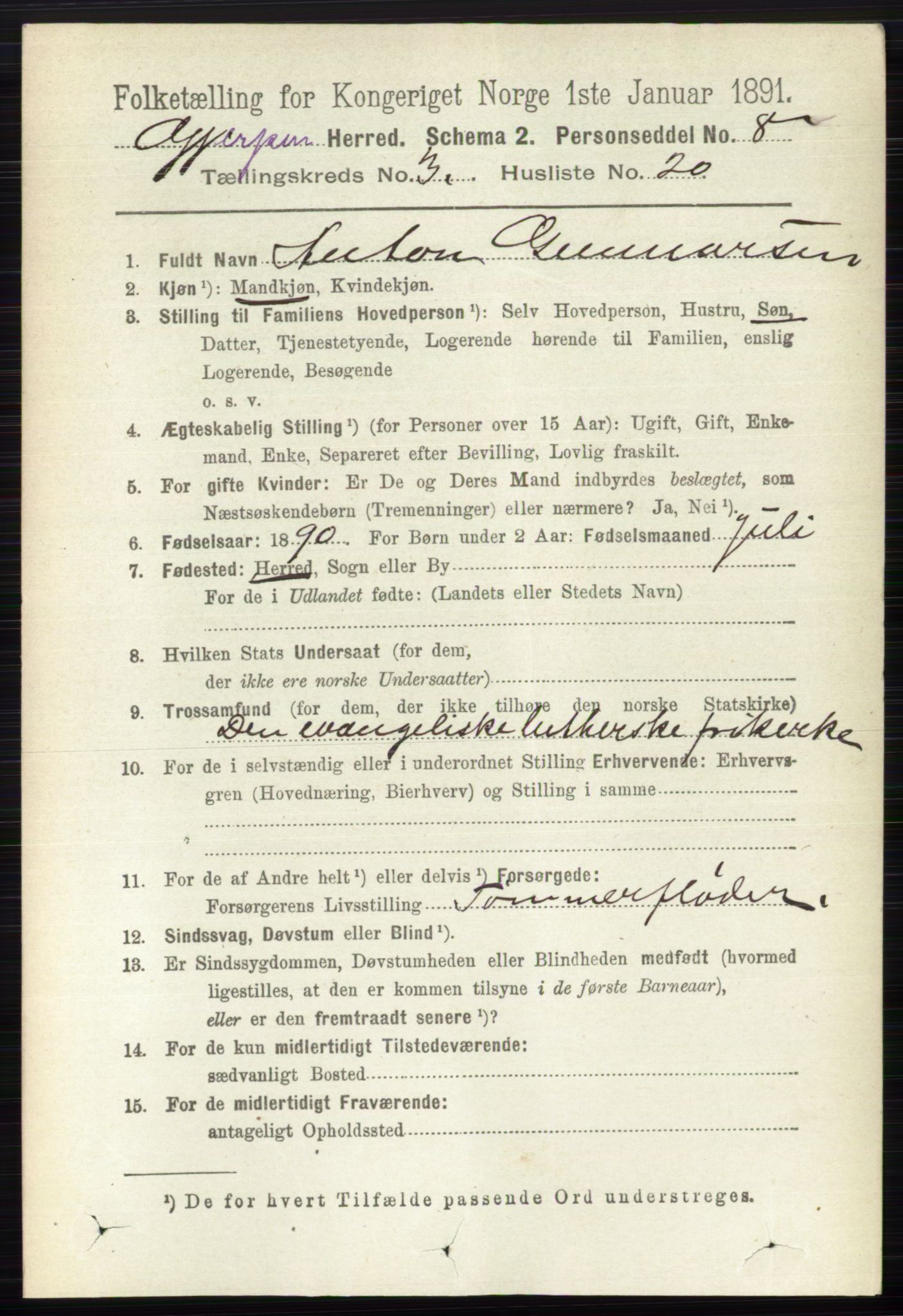 RA, 1891 census for 0812 Gjerpen, 1891, p. 1623