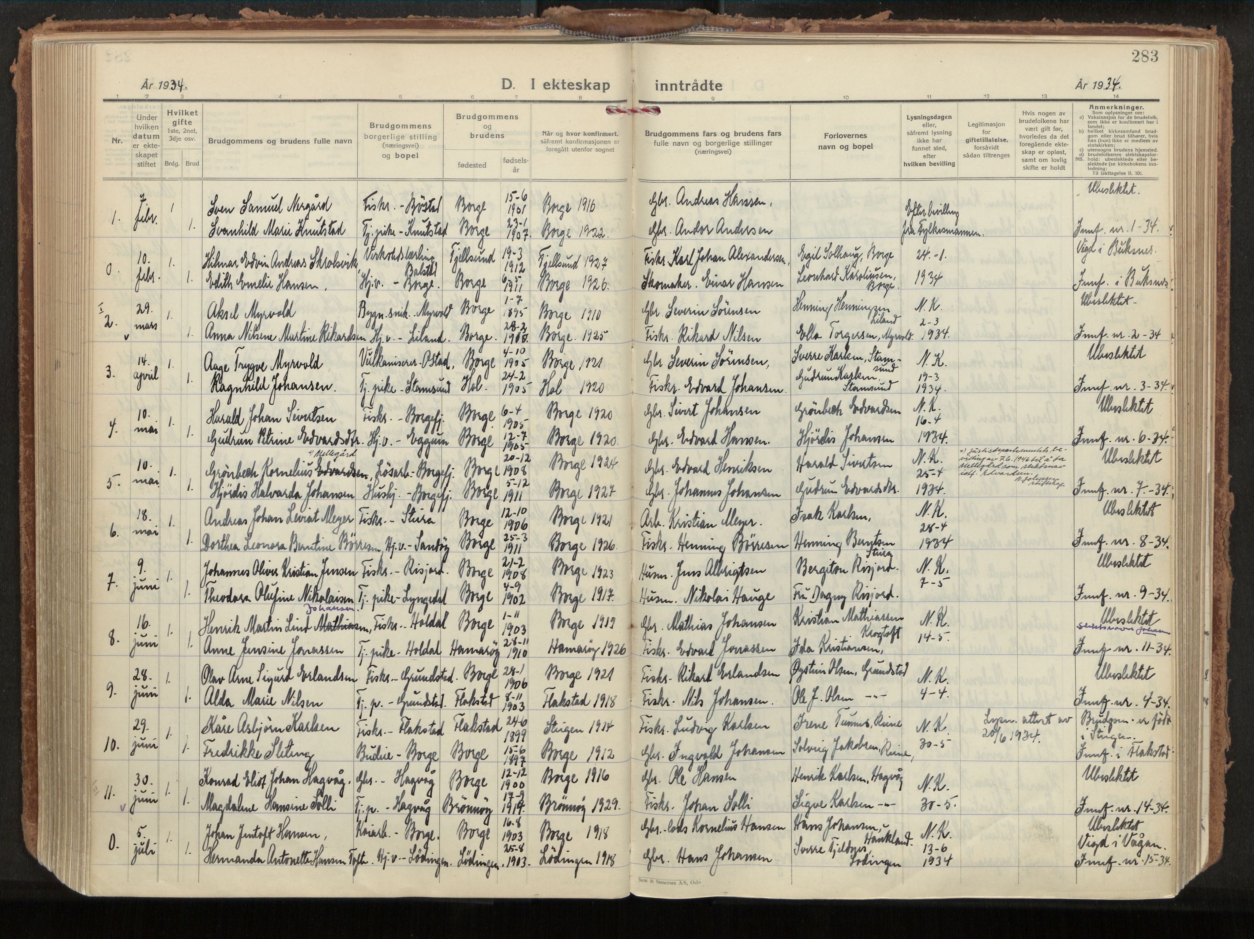 Ministerialprotokoller, klokkerbøker og fødselsregistre - Nordland, SAT/A-1459/880/L1137: Parish register (official) no. 880A11, 1927-1944, p. 283