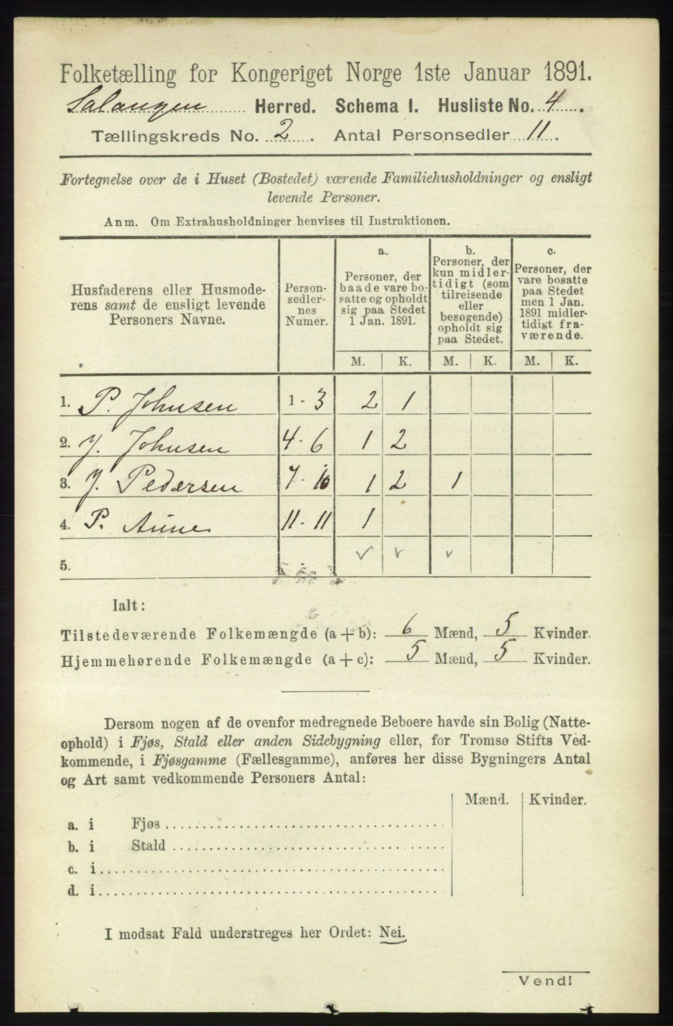 RA, 1891 census for 1921 Salangen, 1891, p. 478