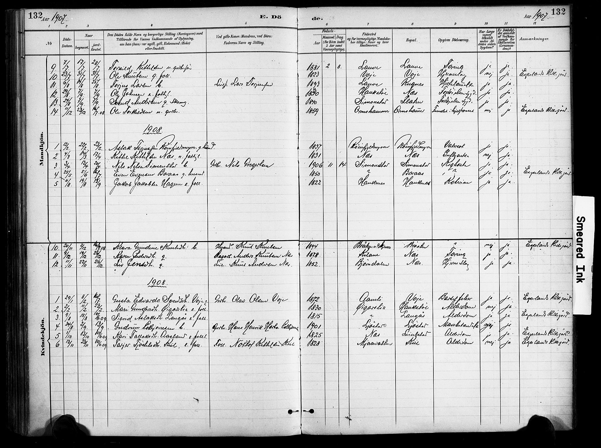 Gjerstad sokneprestkontor, AV/SAK-1111-0014/F/Fa/Fab/L0005: Parish register (official) no. A 5, 1891-1908, p. 132