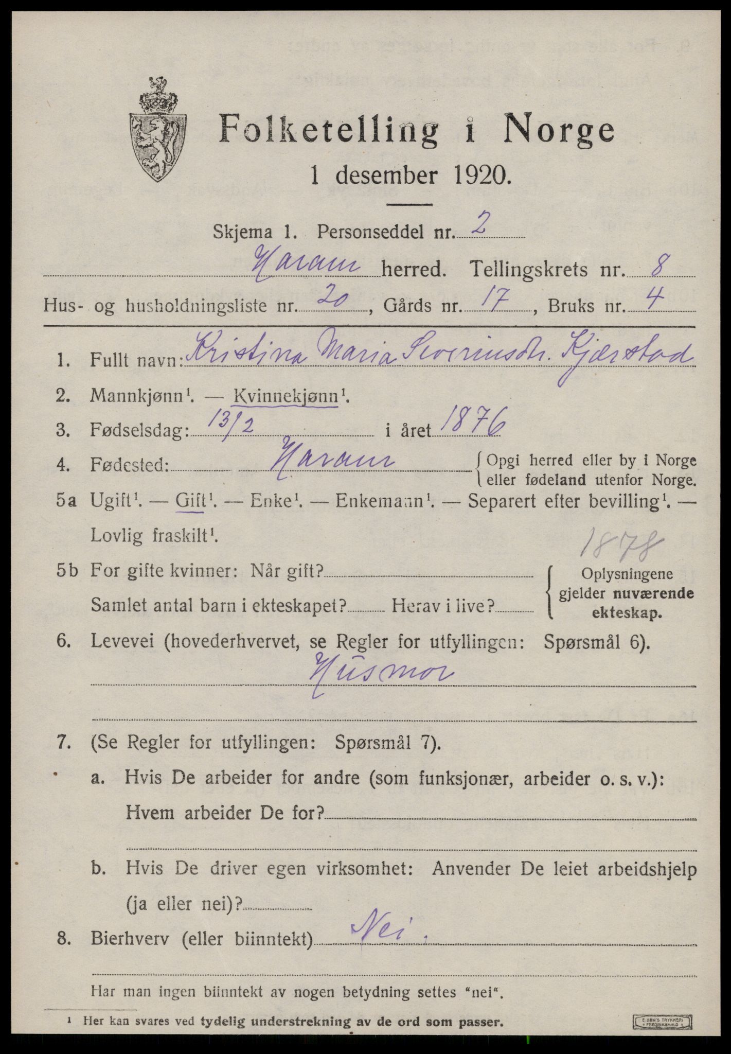 SAT, 1920 census for Haram, 1920, p. 4805