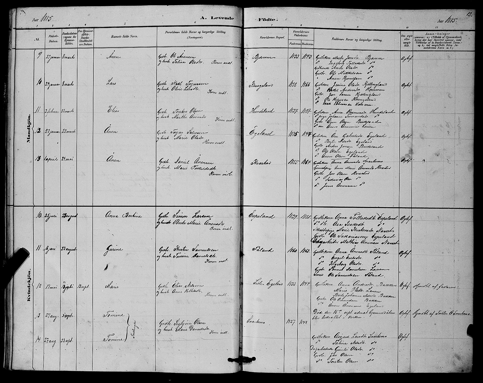 Hægebostad sokneprestkontor, SAK/1111-0024/F/Fb/Fba/L0003: Parish register (copy) no. B 3, 1883-1896, p. 13