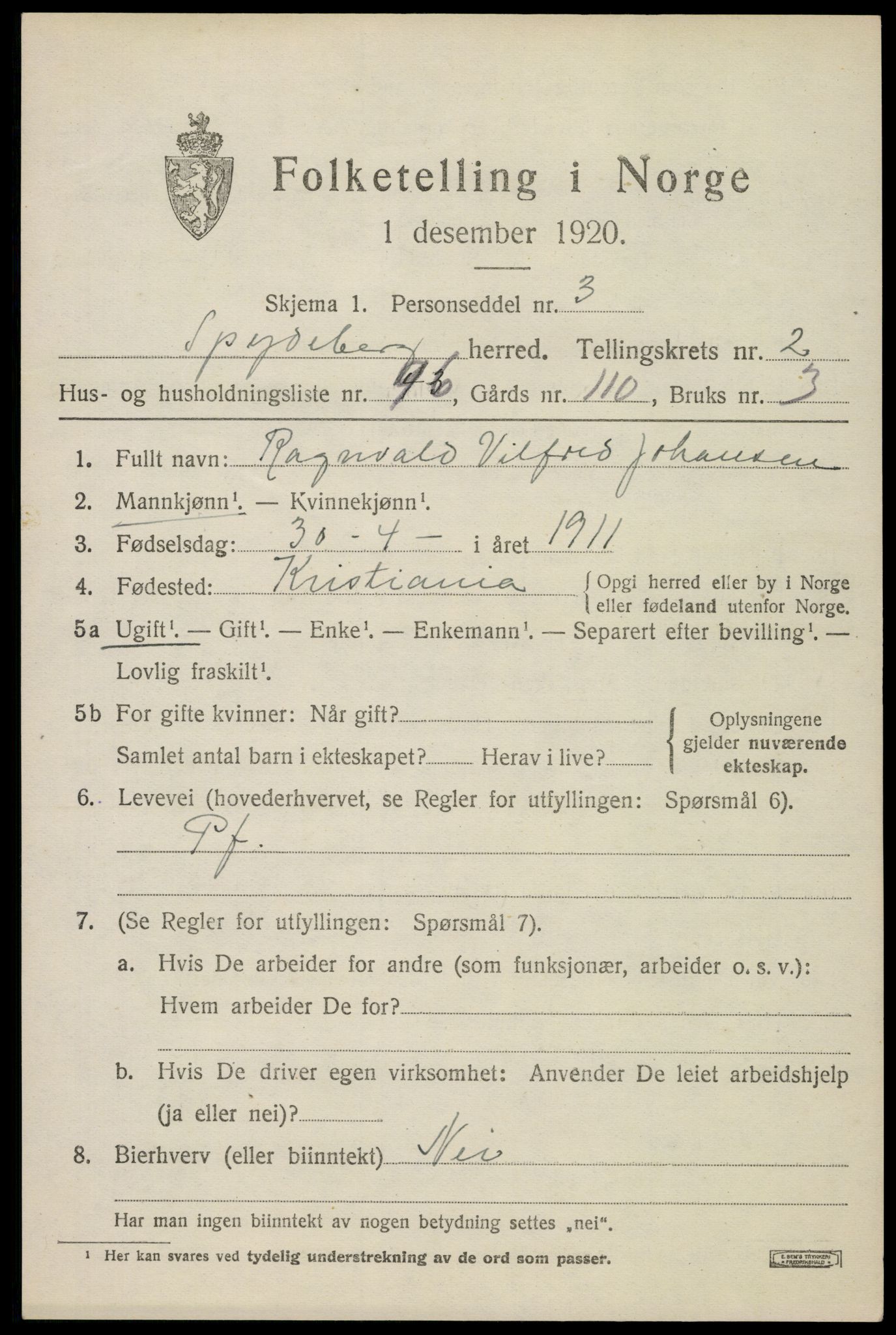 SAO, 1920 census for Spydeberg, 1920, p. 4059