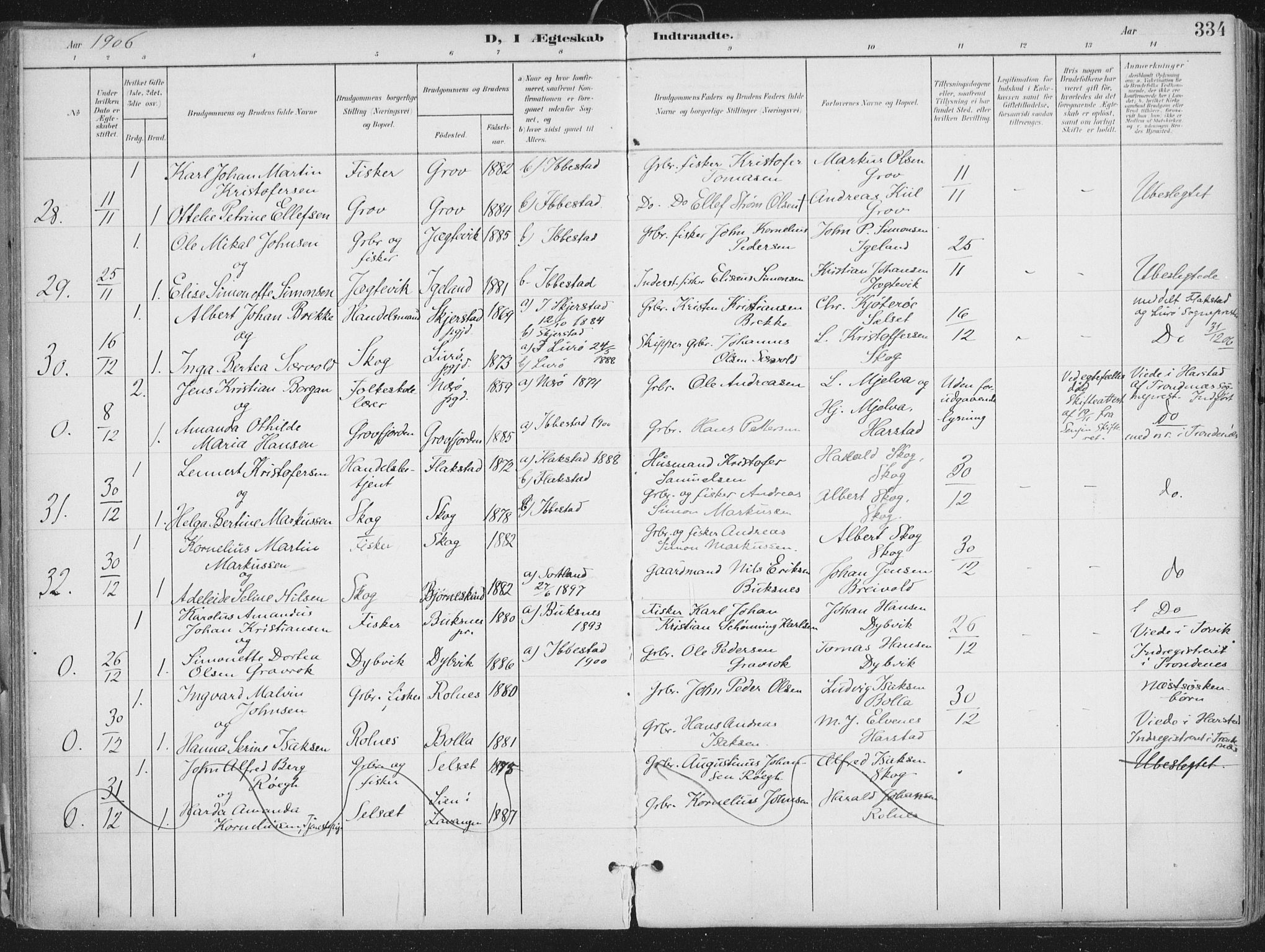 Ibestad sokneprestembete, SATØ/S-0077/H/Ha/Haa/L0017kirke: Parish register (official) no. 17, 1901-1914, p. 334