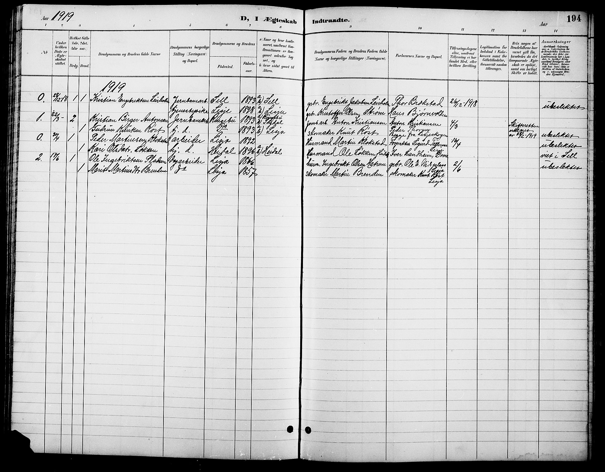 Lesja prestekontor, SAH/PREST-068/H/Ha/Hab/L0007: Parish register (copy) no. 7, 1895-1919, p. 194