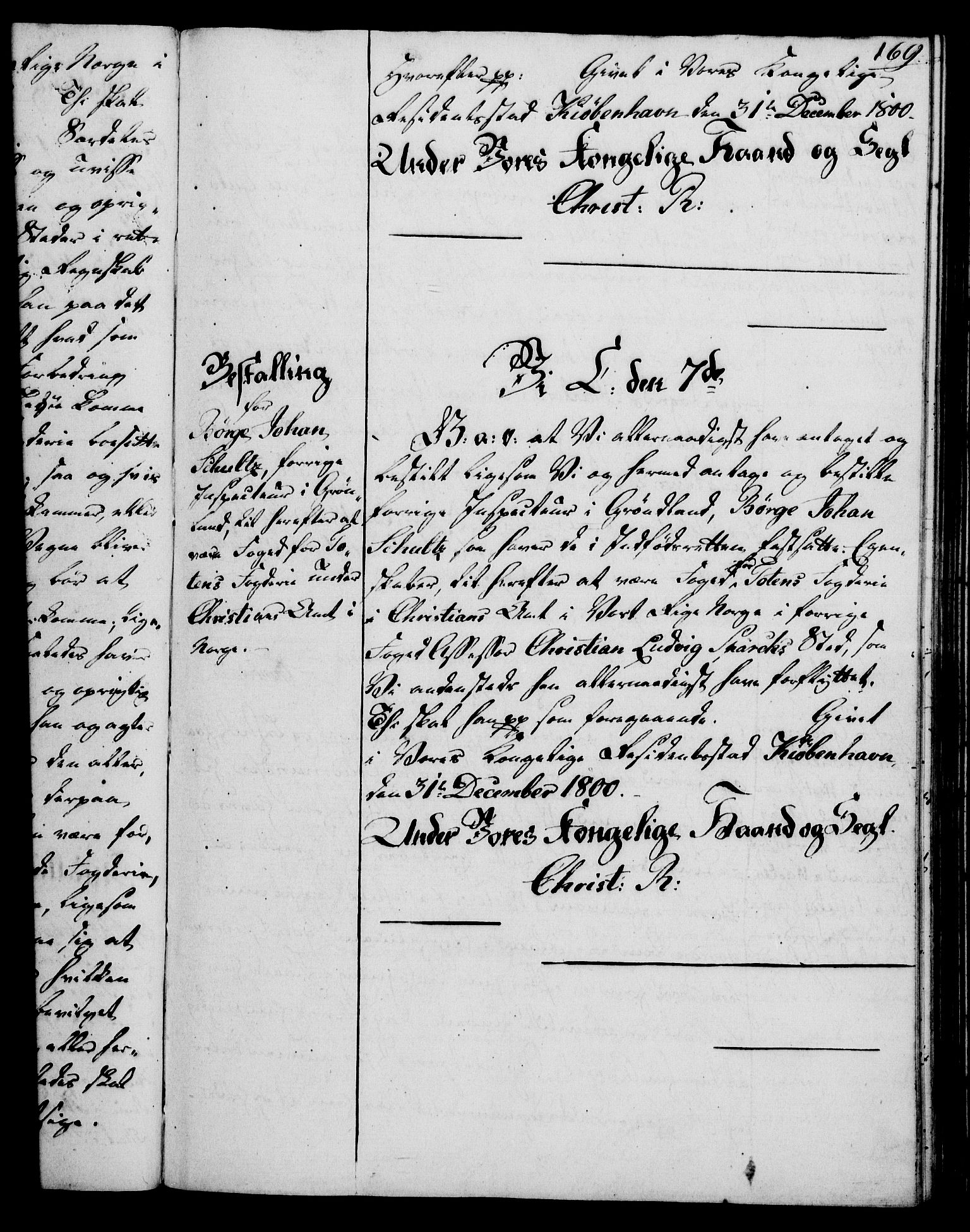 Rentekammeret, Kammerkanselliet, RA/EA-3111/G/Gg/Gge/L0006: Norsk bestallingsprotokoll med register (merket RK 53.30), 1773-1814, p. 169