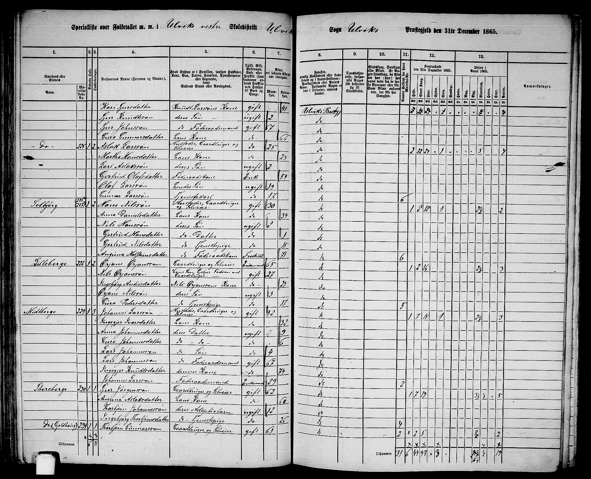 RA, 1865 census for Ulvik, 1865, p. 91