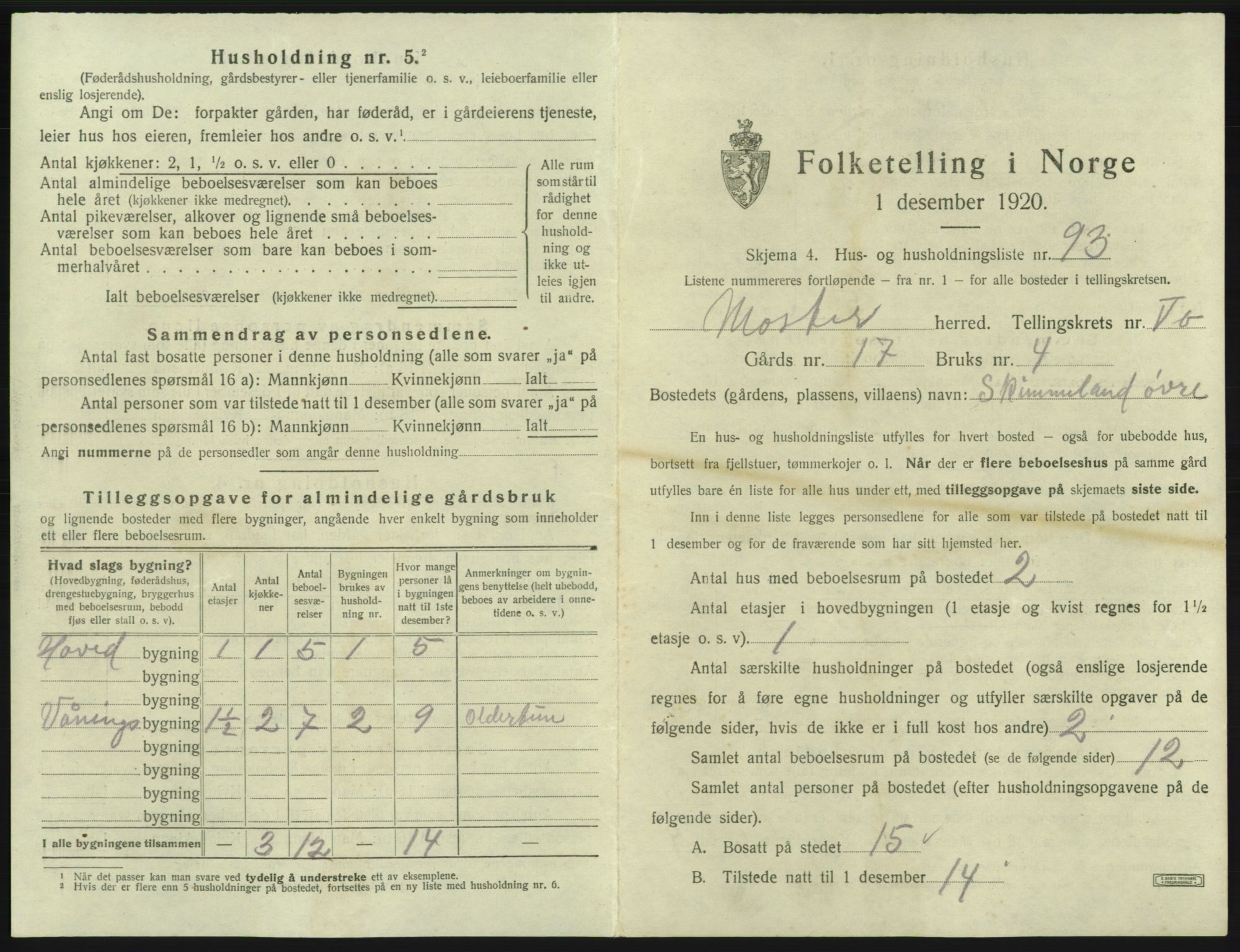 SAB, 1920 census for Moster, 1920, p. 455