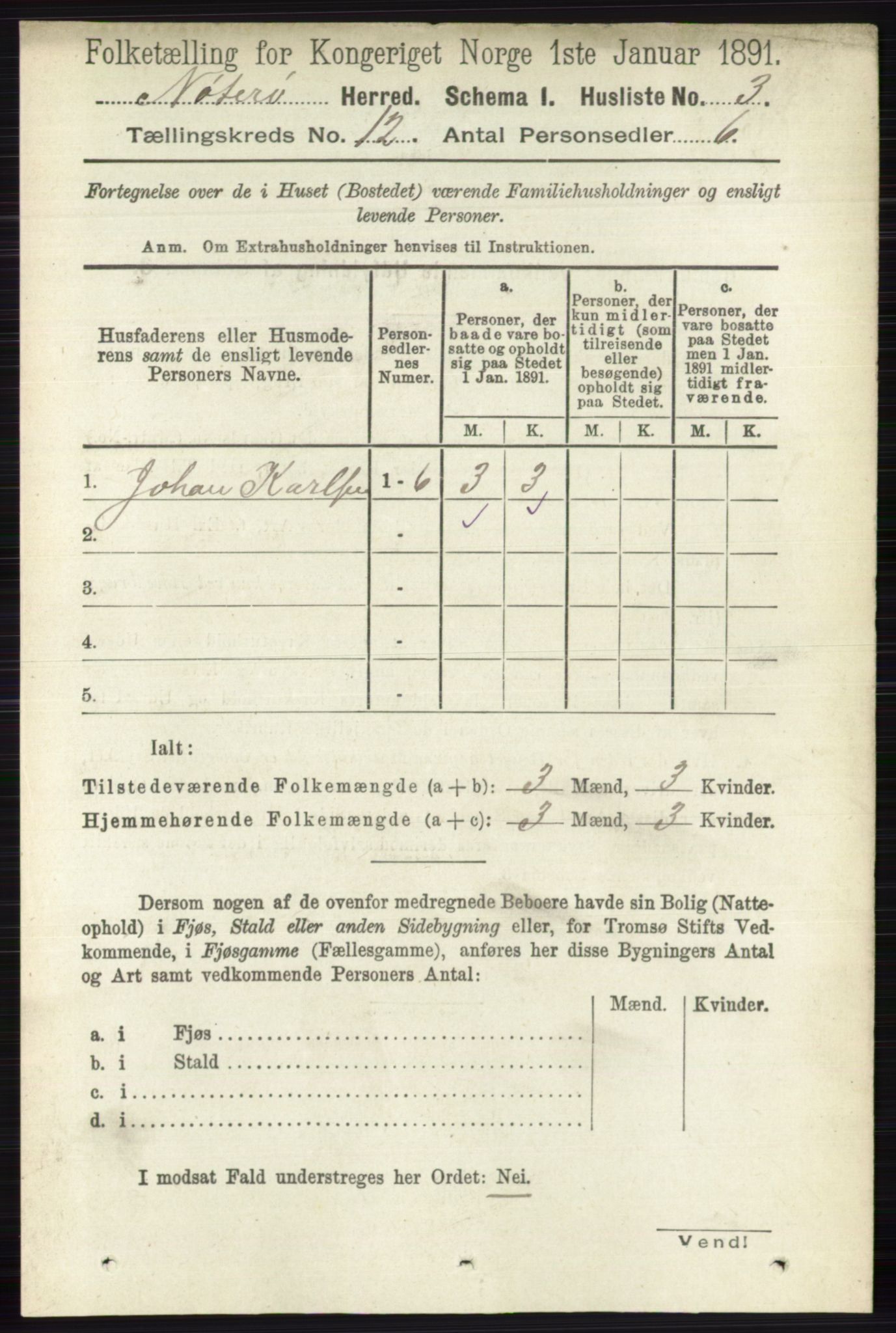 RA, 1891 census for 0722 Nøtterøy, 1891, p. 6280