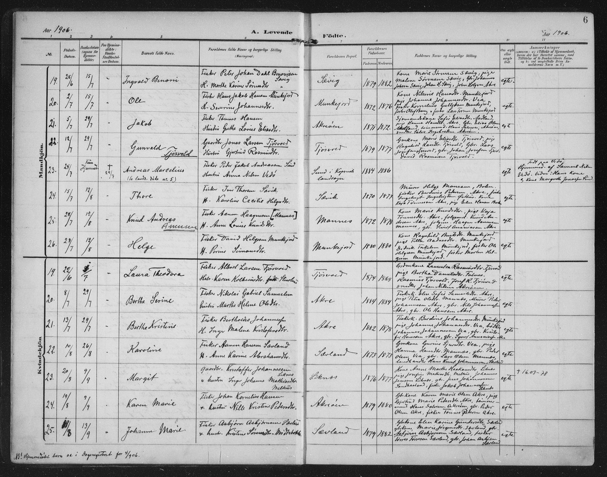 Kopervik sokneprestkontor, AV/SAST-A-101850/H/Ha/Haa/L0005: Parish register (official) no. A 5, 1906-1924, p. 6