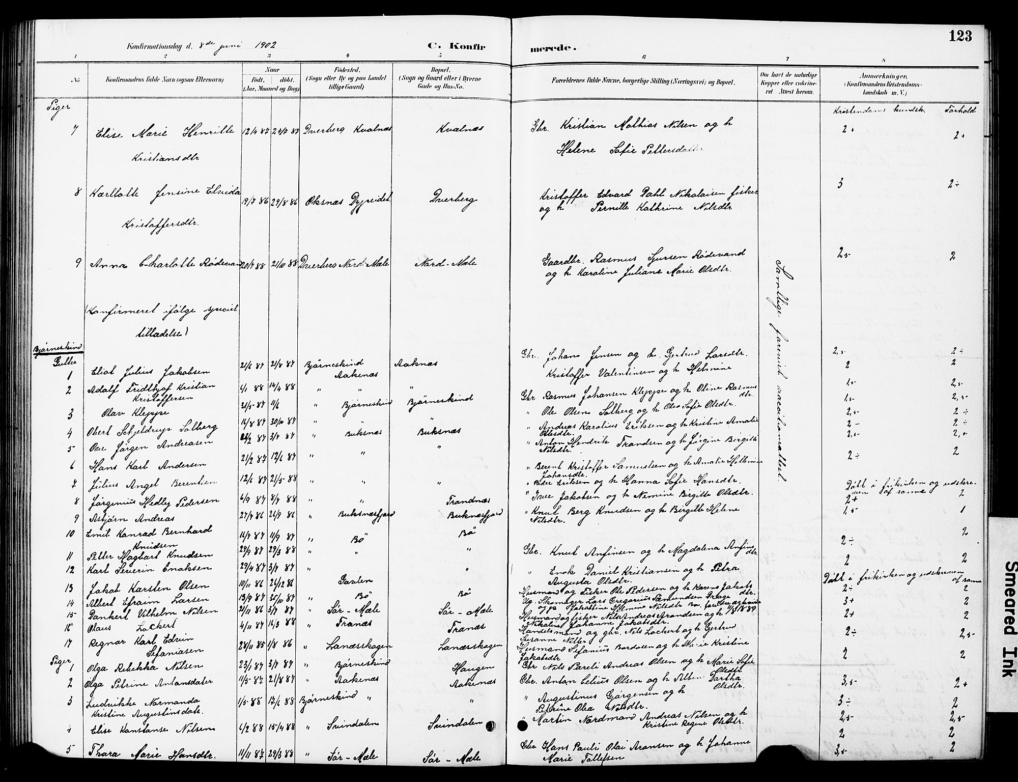 Ministerialprotokoller, klokkerbøker og fødselsregistre - Nordland, AV/SAT-A-1459/897/L1413: Parish register (copy) no. 897C03, 1887-1903, p. 123