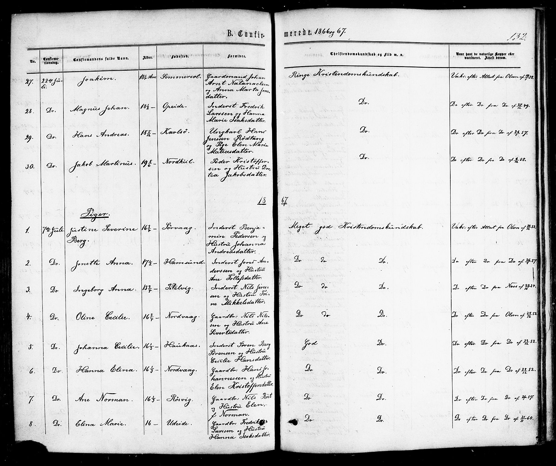 Ministerialprotokoller, klokkerbøker og fødselsregistre - Nordland, AV/SAT-A-1459/859/L0845: Parish register (official) no. 859A05, 1863-1877, p. 132