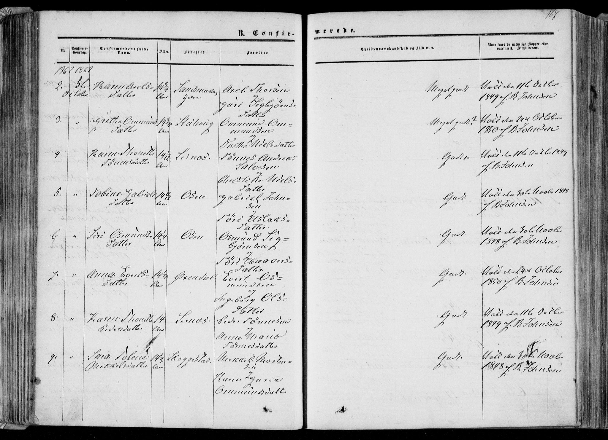 Bakke sokneprestkontor, AV/SAK-1111-0002/F/Fa/Faa/L0006: Parish register (official) no. A 6, 1855-1877, p. 167