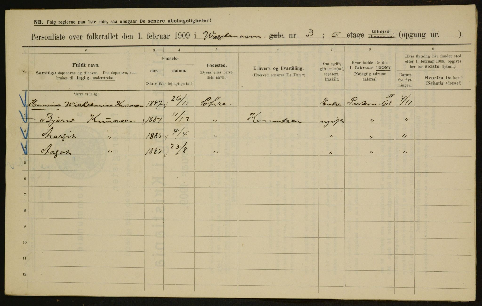 OBA, Municipal Census 1909 for Kristiania, 1909, p. 115974
