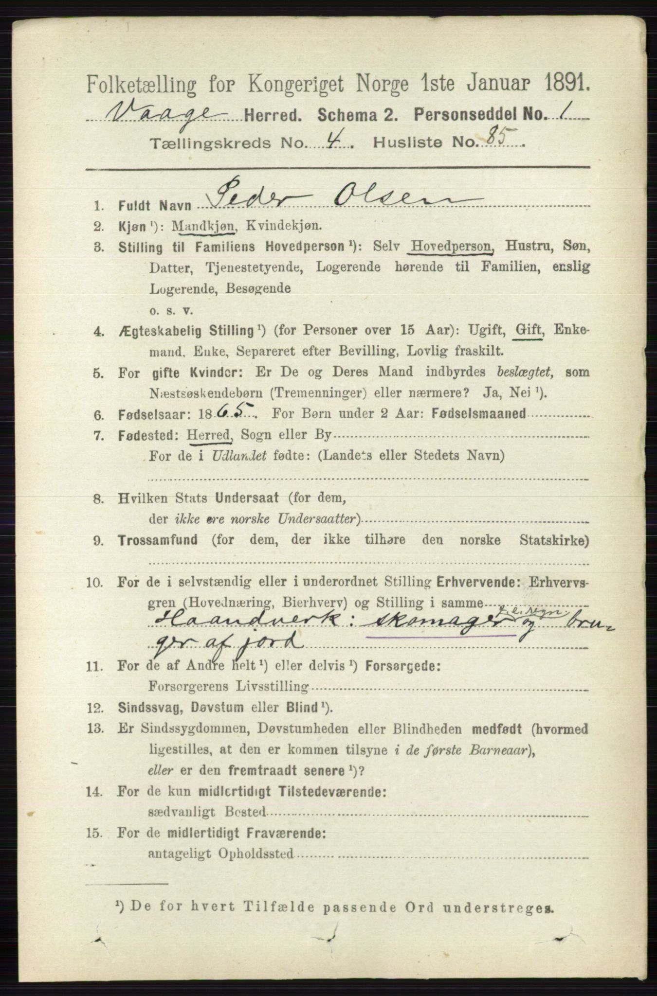 RA, 1891 census for 0515 Vågå, 1891, p. 3255