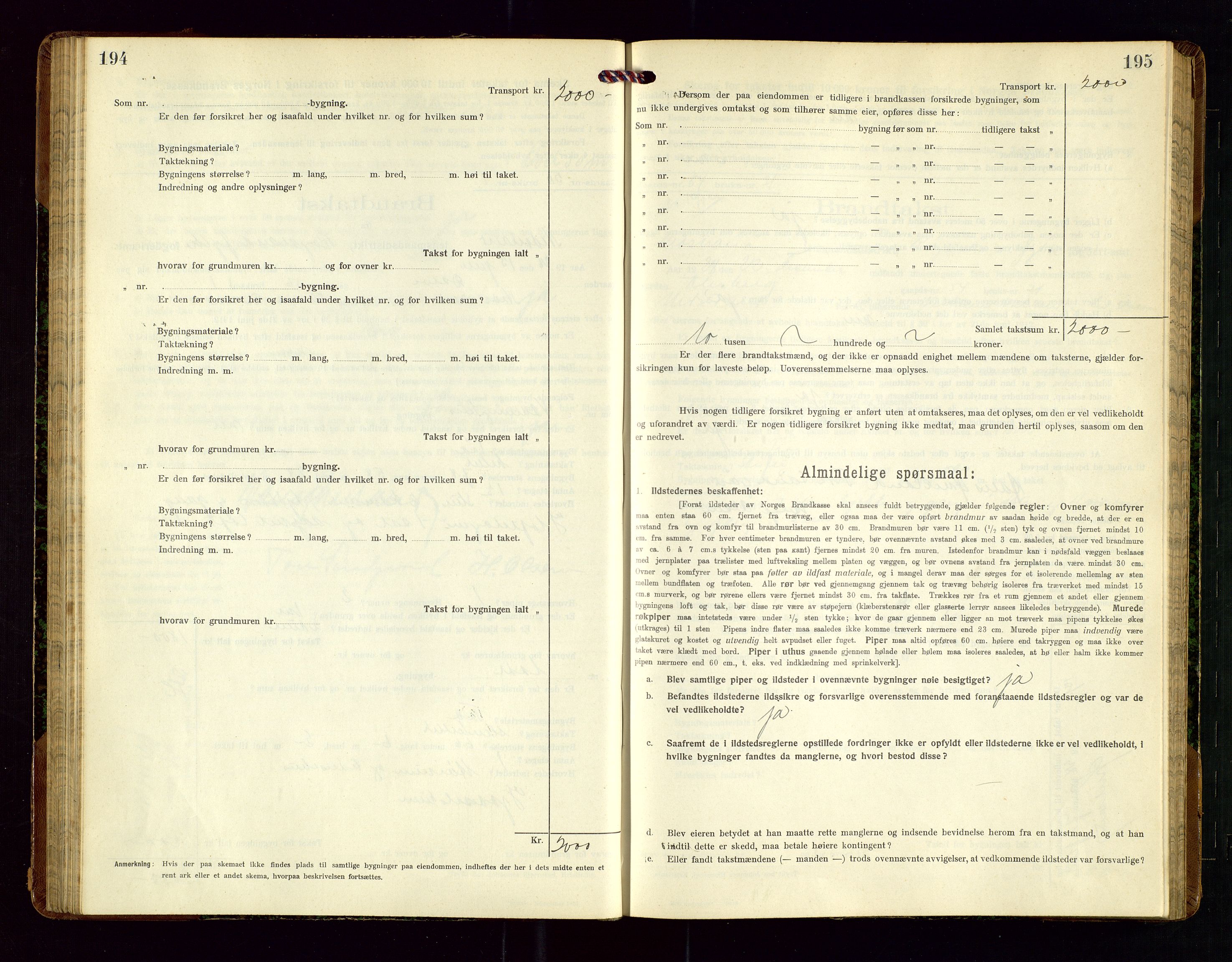 Nedstrand lensmannskontor, SAST/A-100236/Gob/L0002: "Brandtakstprotokol for Nerstrand lensmandsdistrikt Rogaland Fylke", 1916-1949, p. 194-195