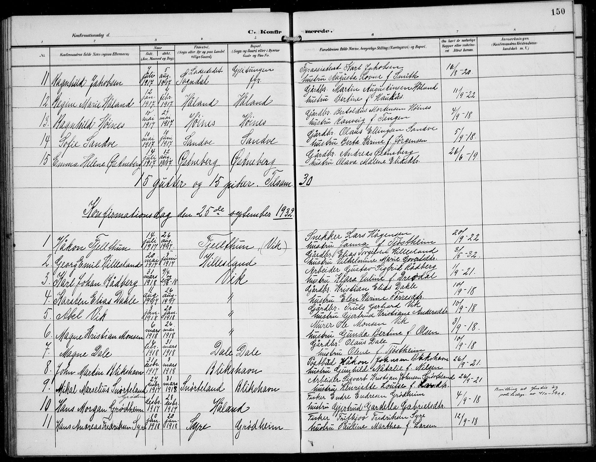 Skudenes sokneprestkontor, SAST/A -101849/H/Ha/Hab/L0009: Parish register (copy) no. B 9, 1908-1936, p. 150