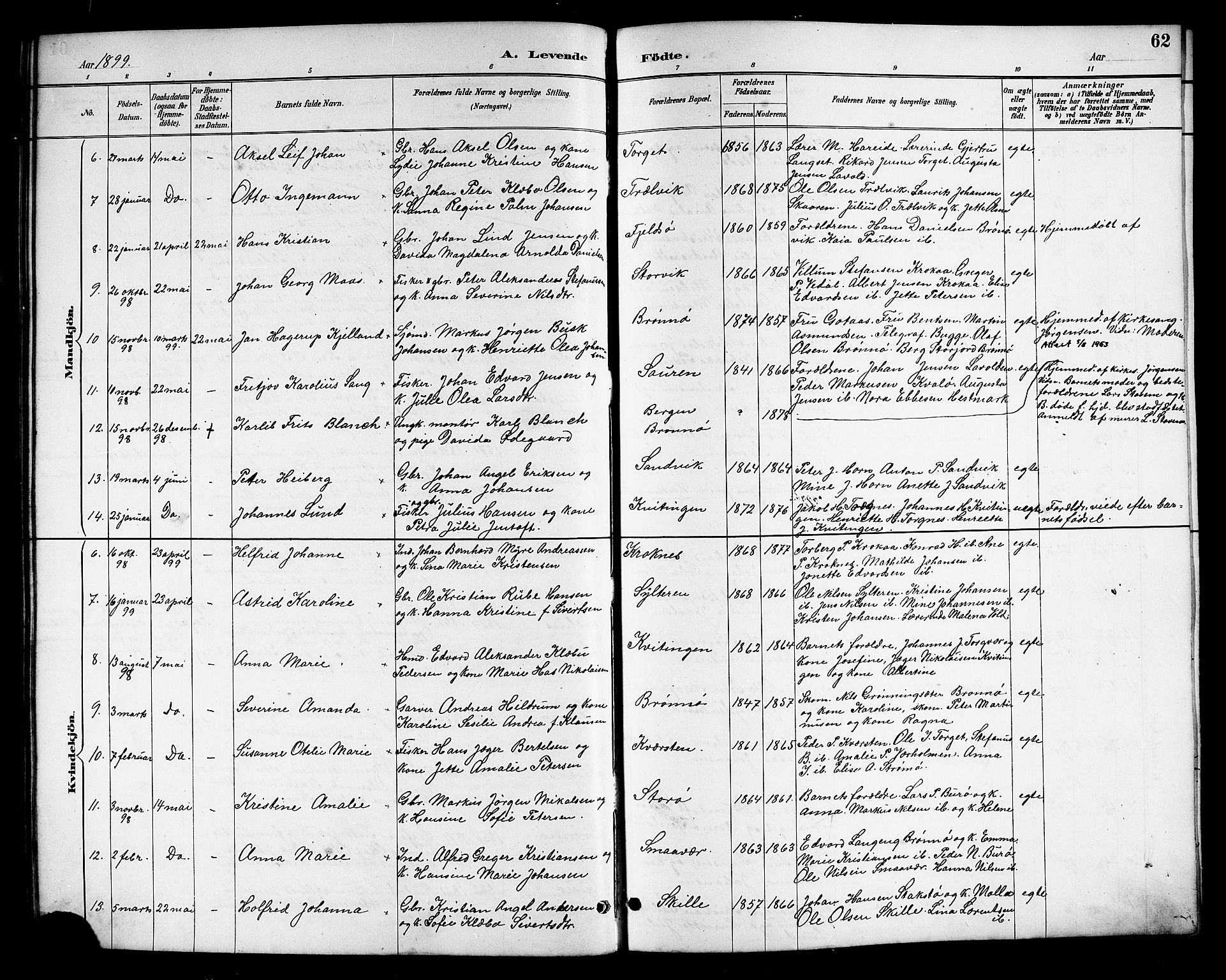 Ministerialprotokoller, klokkerbøker og fødselsregistre - Nordland, SAT/A-1459/813/L0213: Parish register (copy) no. 813C05, 1887-1903, p. 62