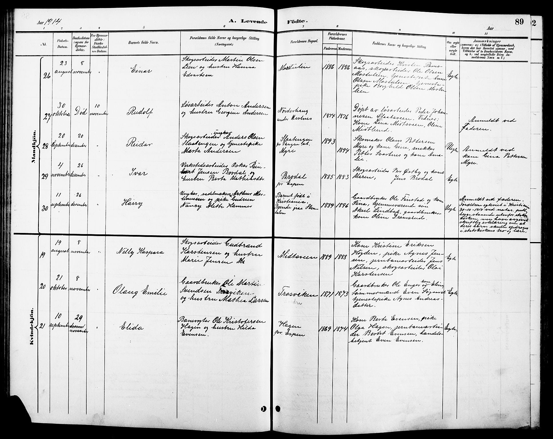 Stange prestekontor, SAH/PREST-002/L/L0011: Parish register (copy) no. 11, 1895-1917, p. 89