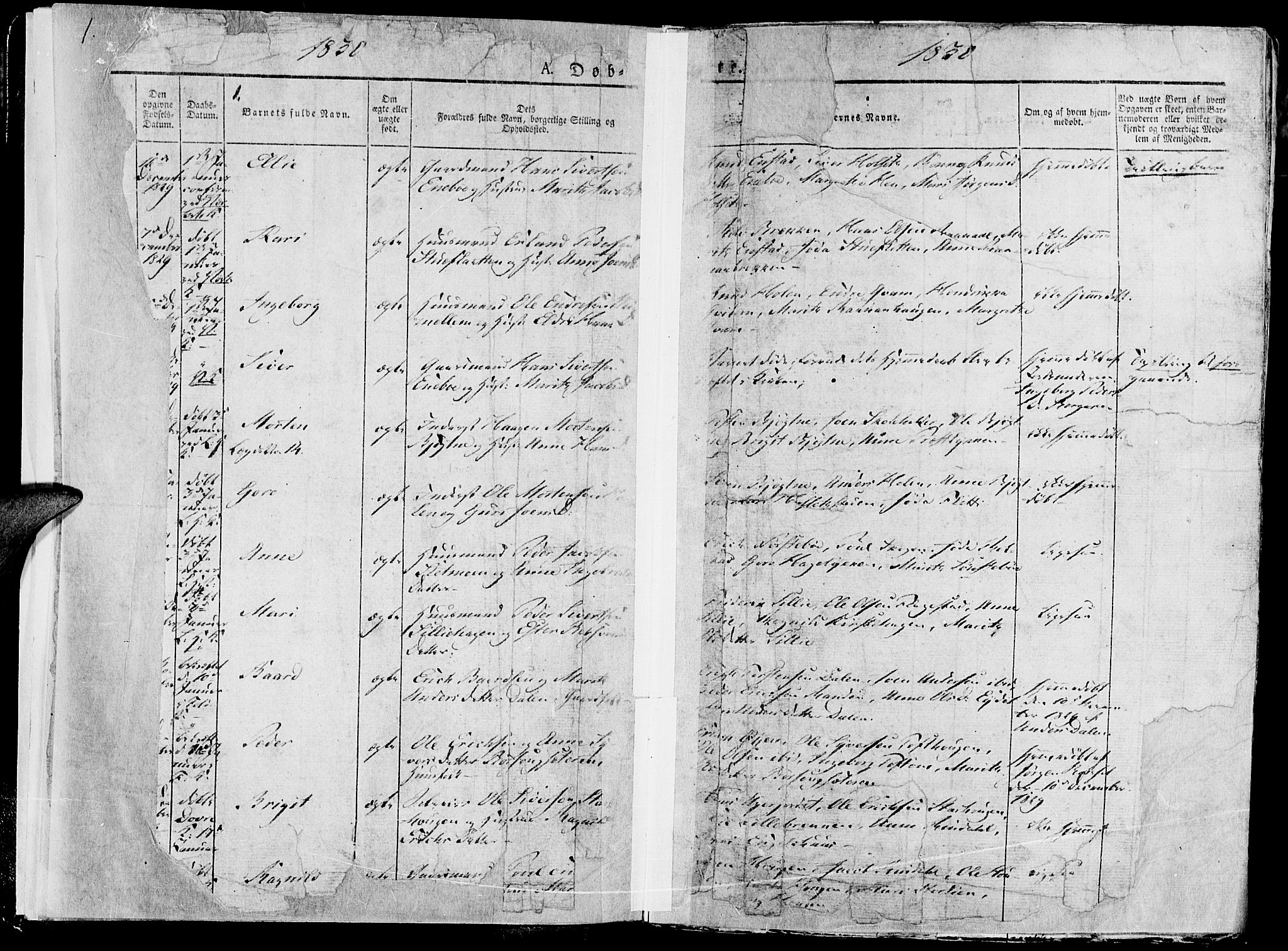 Lesja prestekontor, SAH/PREST-068/H/Ha/Haa/L0005: Parish register (official) no. 5, 1830-1842, p. 1