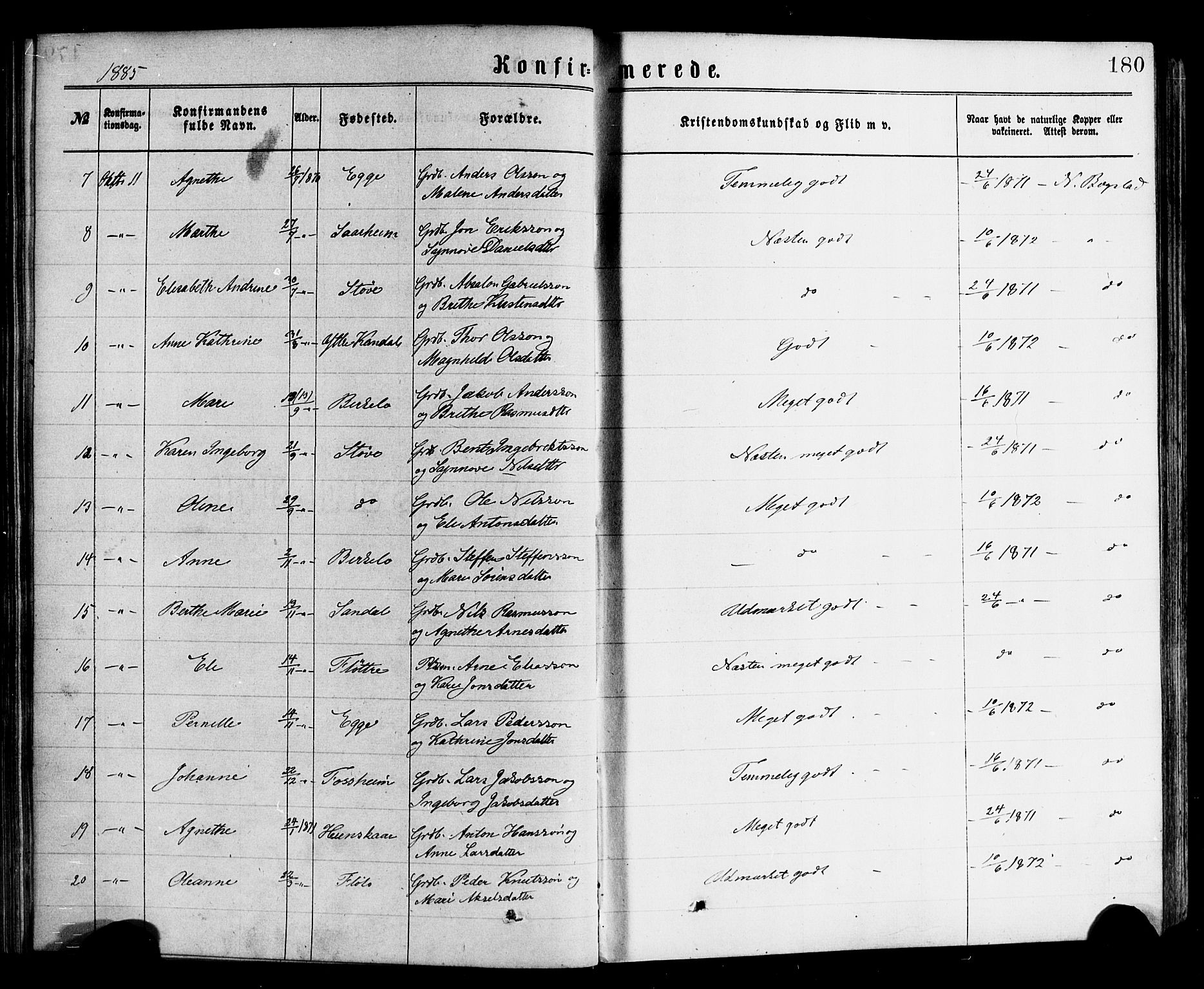 Gloppen sokneprestembete, SAB/A-80101/H/Haa/Haac/L0001: Parish register (official) no. C 1, 1871-1886, p. 180