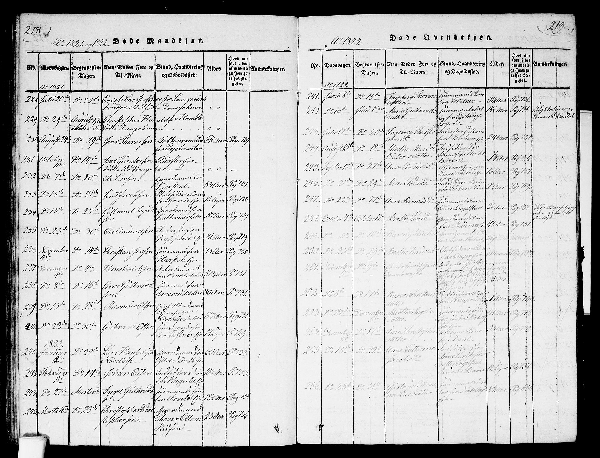 Nannestad prestekontor Kirkebøker, AV/SAO-A-10414a/G/Ga/L0001: Parish register (copy) no. I 1, 1815-1839, p. 218-219