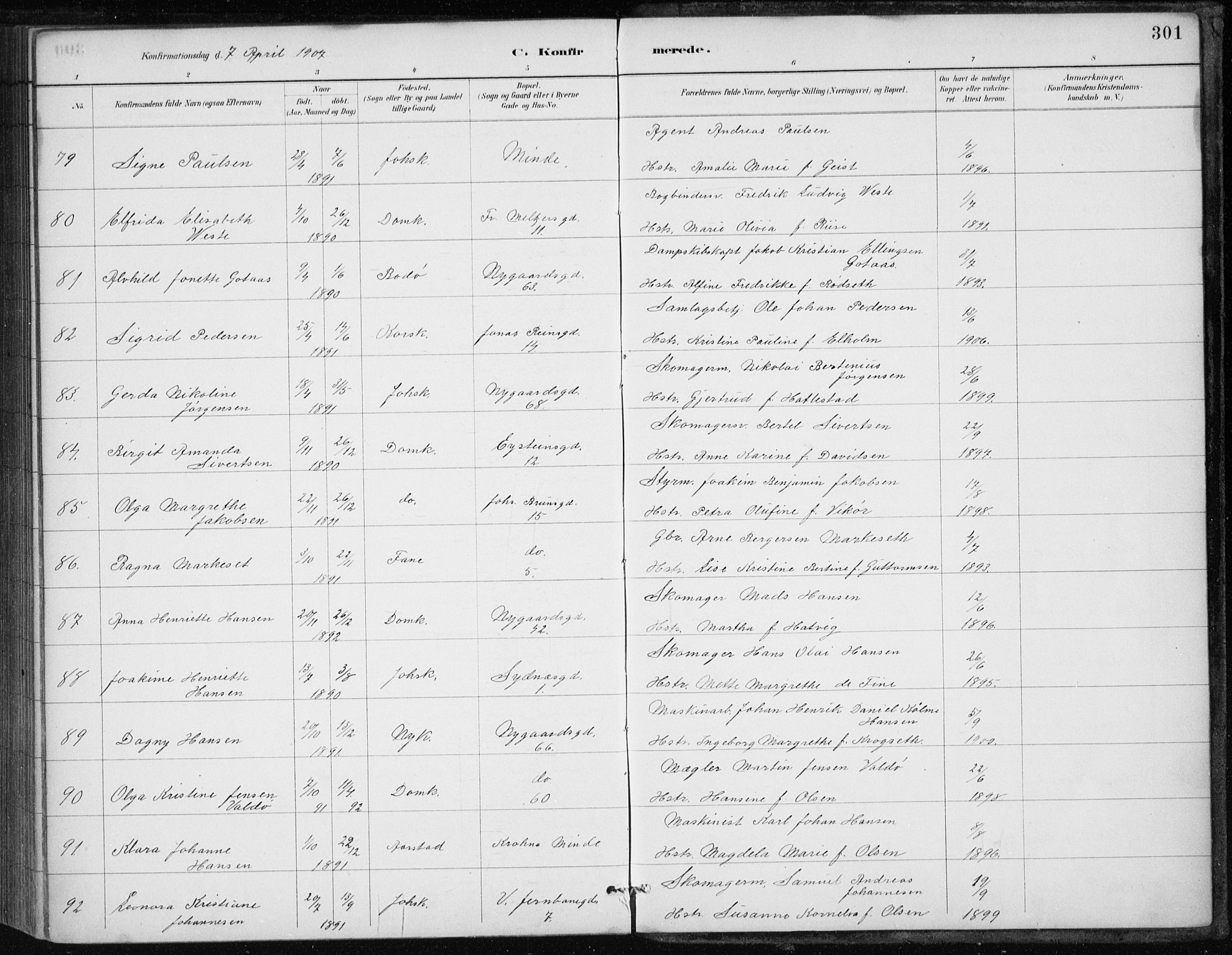 Johanneskirken sokneprestembete, AV/SAB-A-76001/H/Haa/L0008: Parish register (official) no. C 1, 1885-1907, p. 301