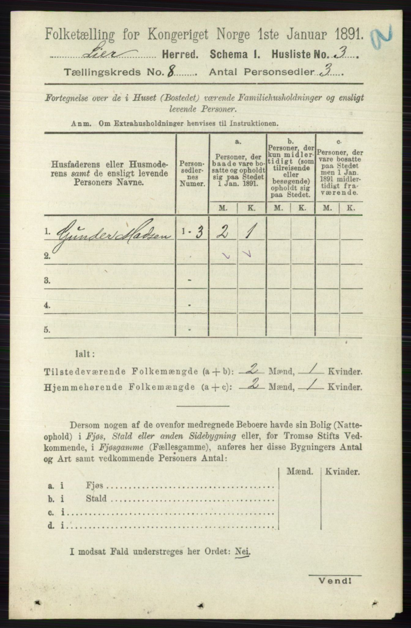 RA, 1891 census for 0626 Lier, 1891, p. 4999