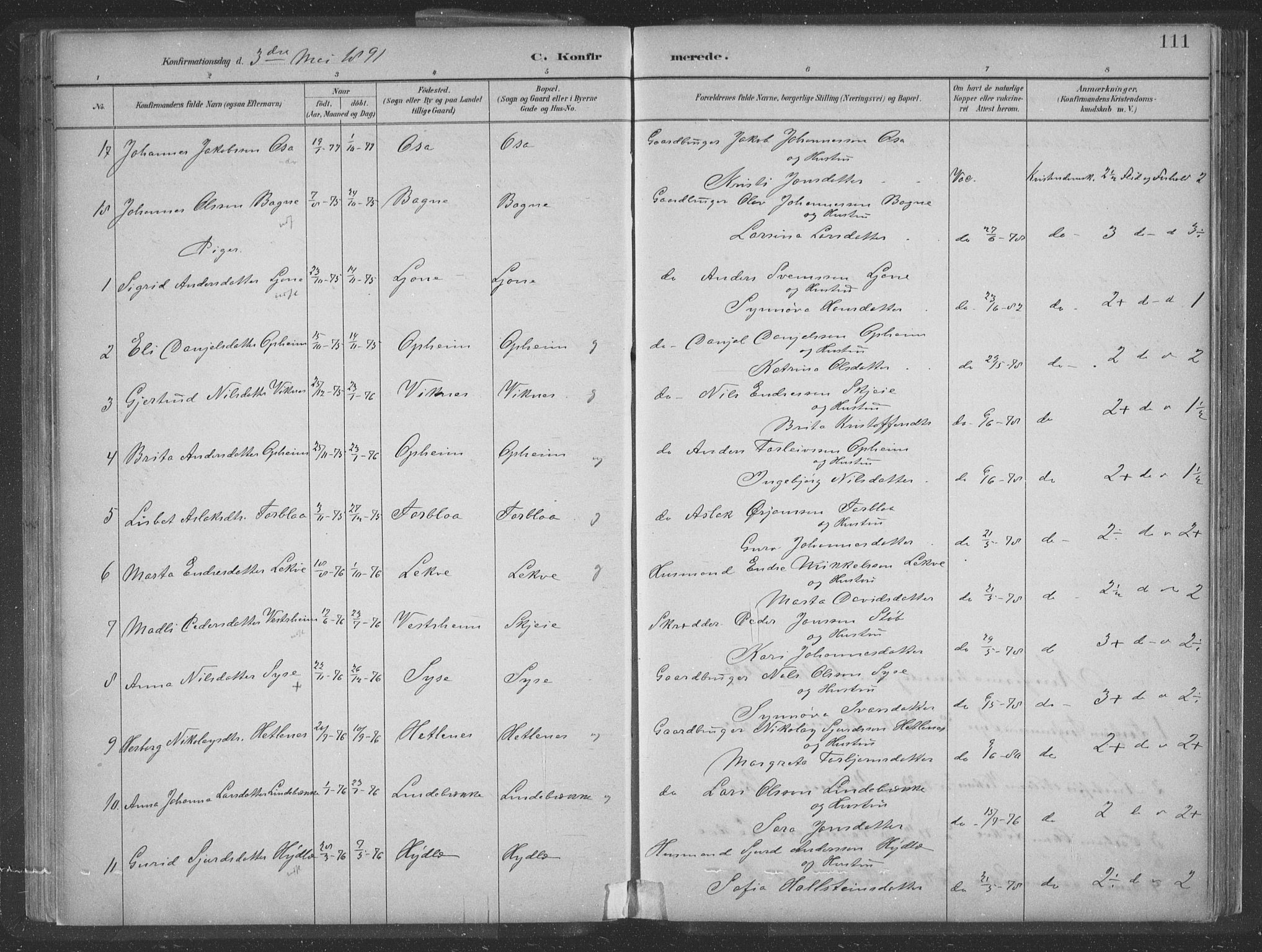 Ulvik sokneprestembete, SAB/A-78801/H/Hab: Parish register (copy) no. A 3, 1883-1908, p. 111
