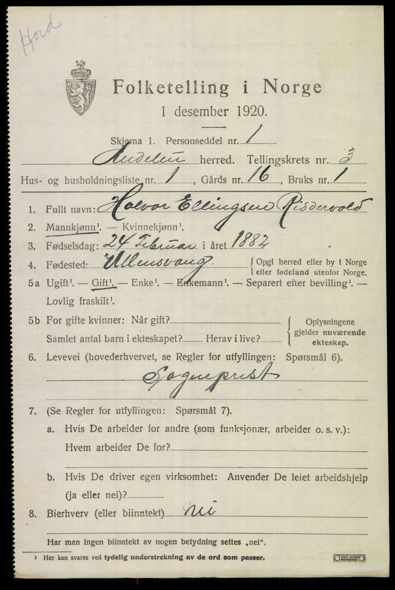 SAKO, 1920 census for Andebu, 1920, p. 1838