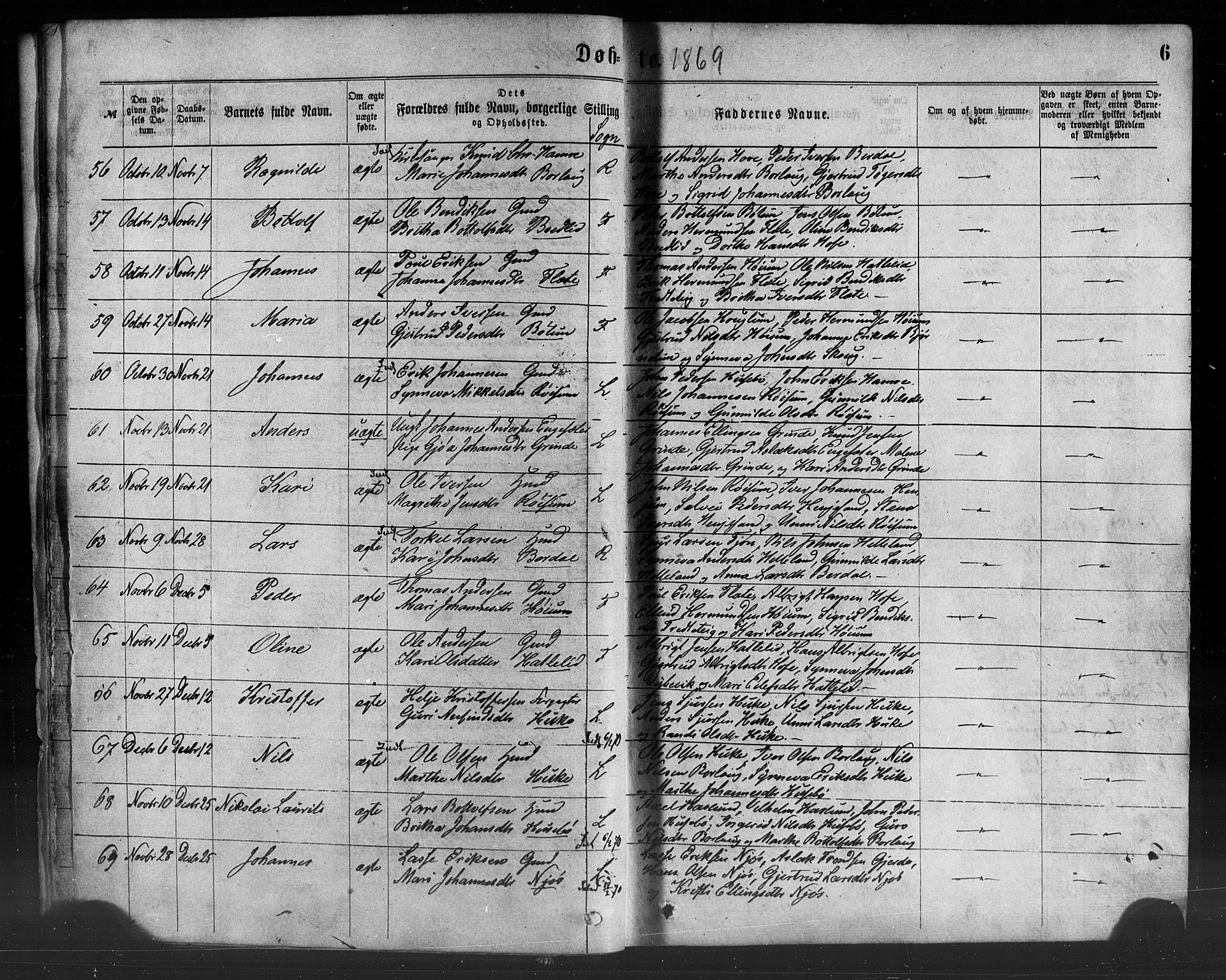 Leikanger sokneprestembete, SAB/A-81001: Parish register (official) no. A 9, 1869-1888, p. 6