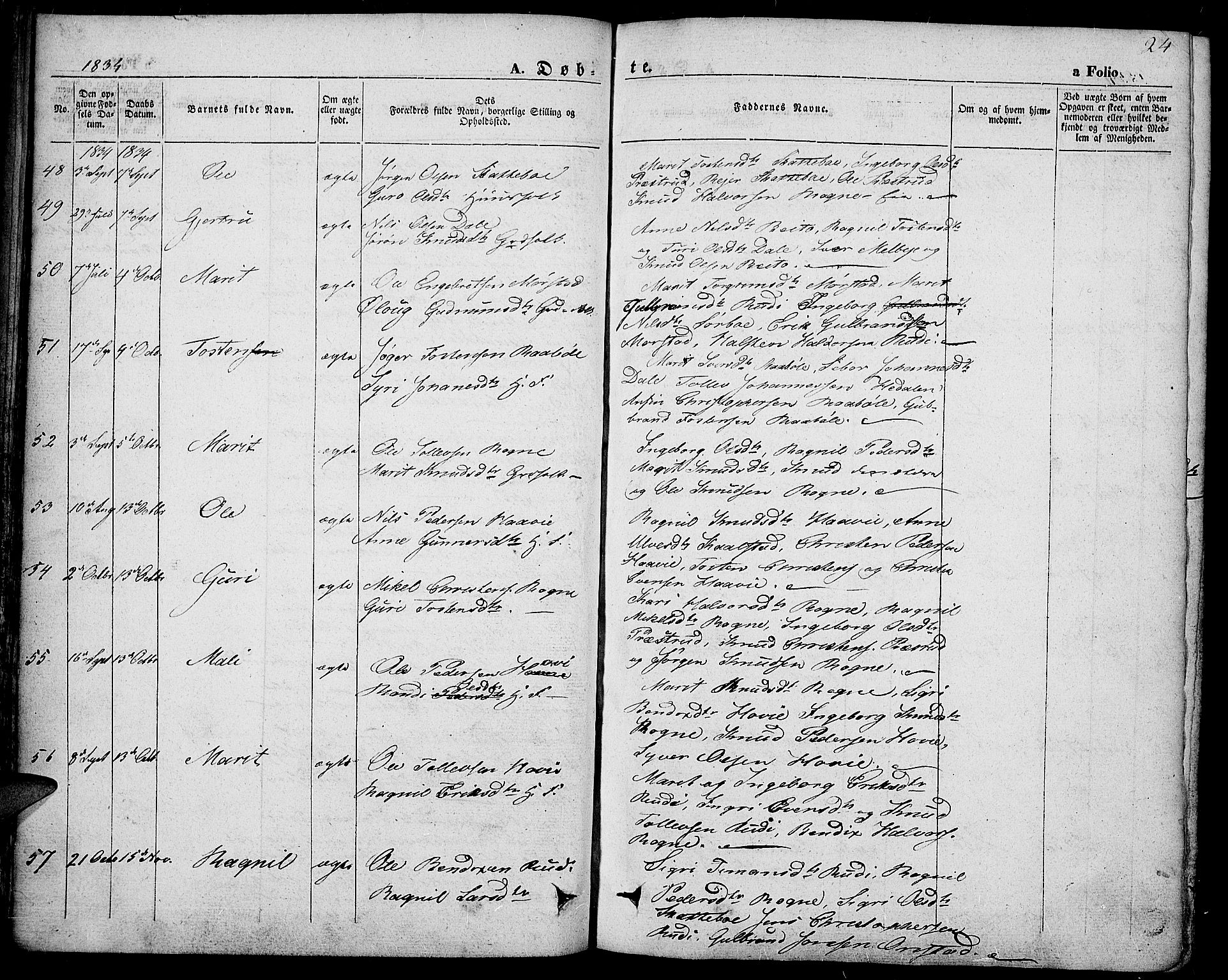 Slidre prestekontor, AV/SAH-PREST-134/H/Ha/Haa/L0004: Parish register (official) no. 4, 1831-1848, p. 24